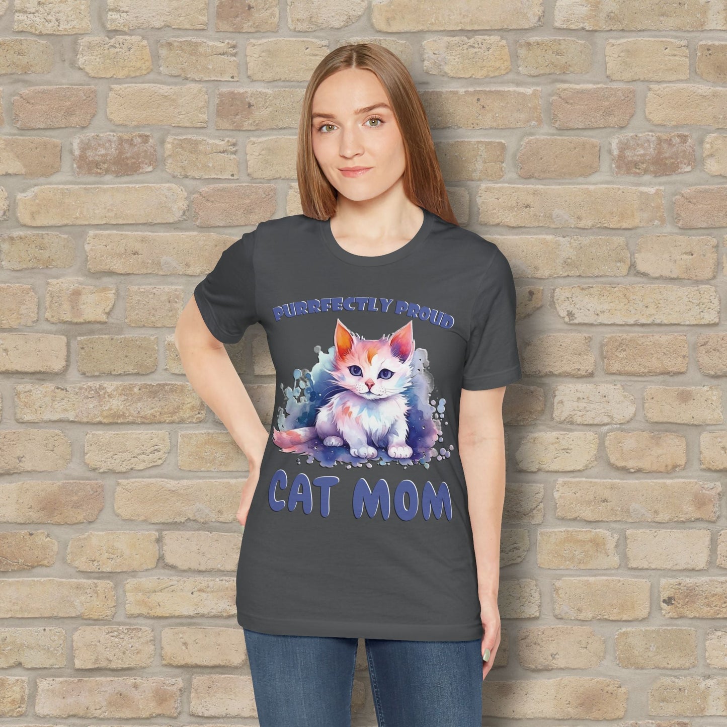 Graphic & Text Purrfectly Proud Cat Mom Tee - Vibrant Styles