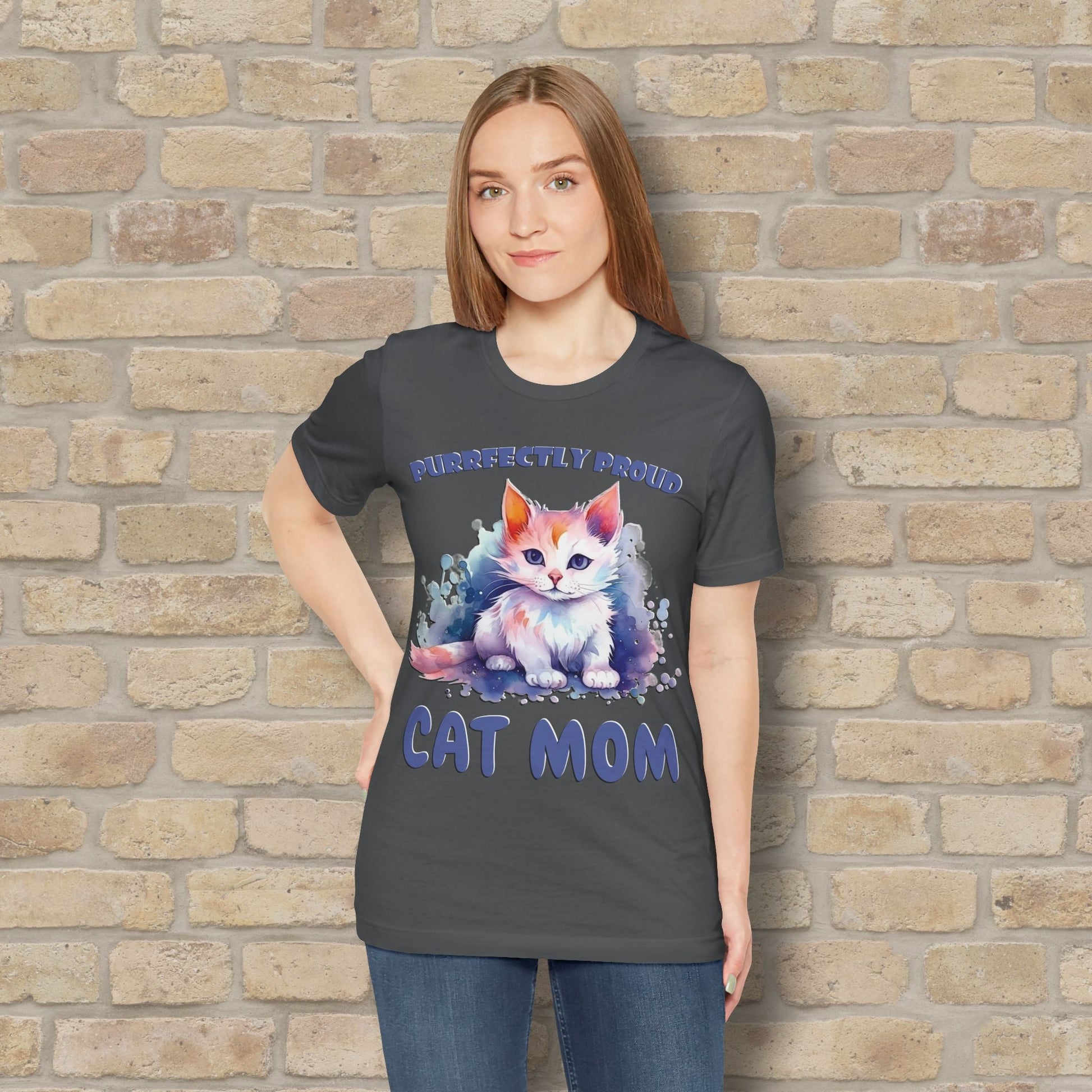Graphic & Text Purrfectly Proud Cat Mom Tee - Vibrant Styles