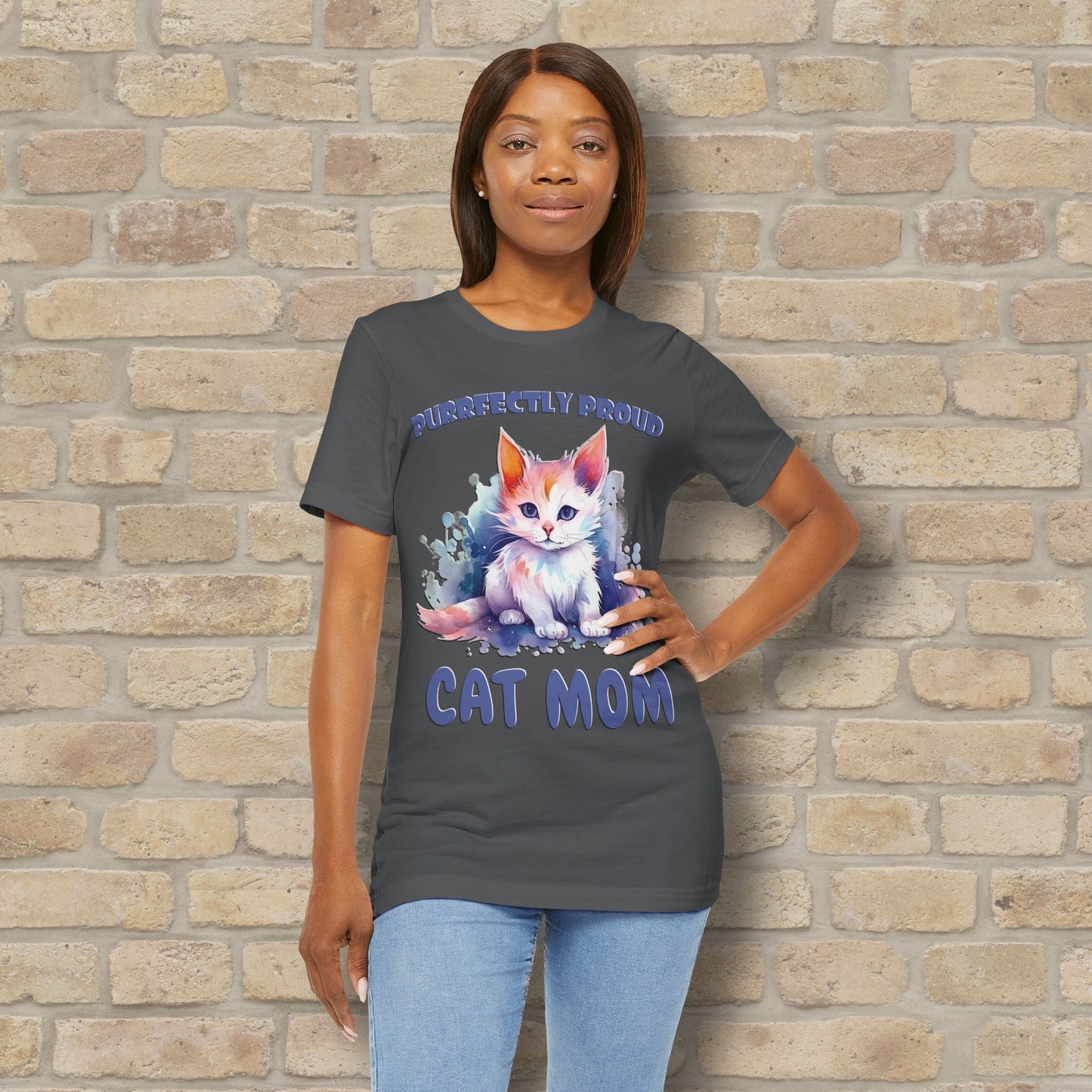 Graphic & Text Purrfectly Proud Cat Mom Tee - Vibrant Styles