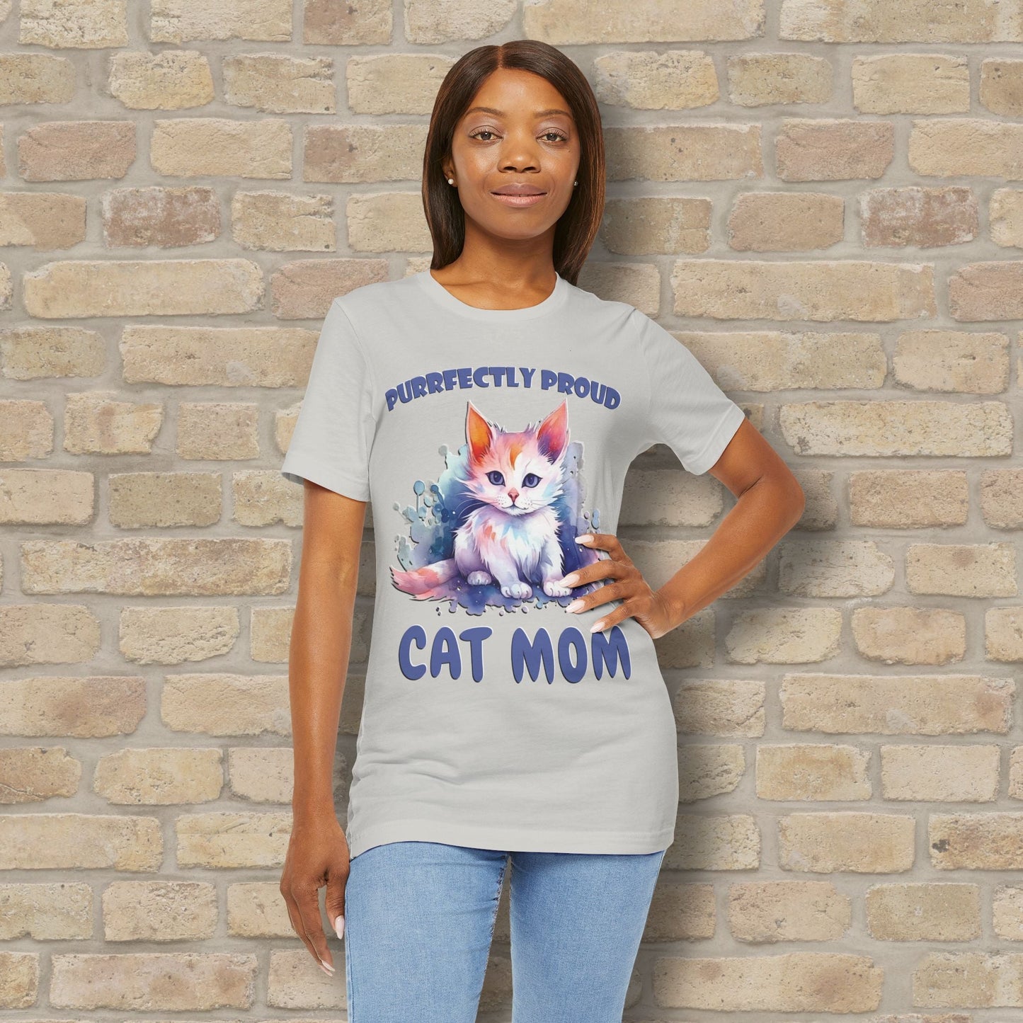 Graphic & Text Purrfectly Proud Cat Mom Tee - Vibrant Styles