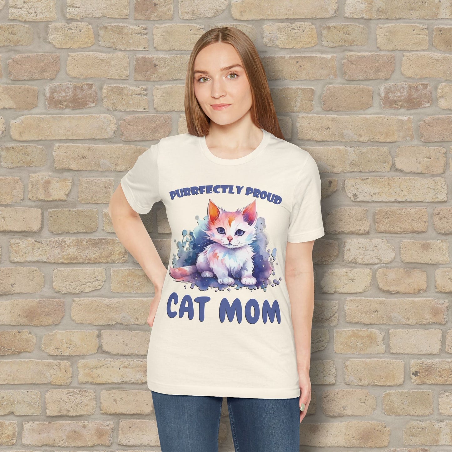 Graphic & Text Purrfectly Proud Cat Mom Tee - Vibrant Styles