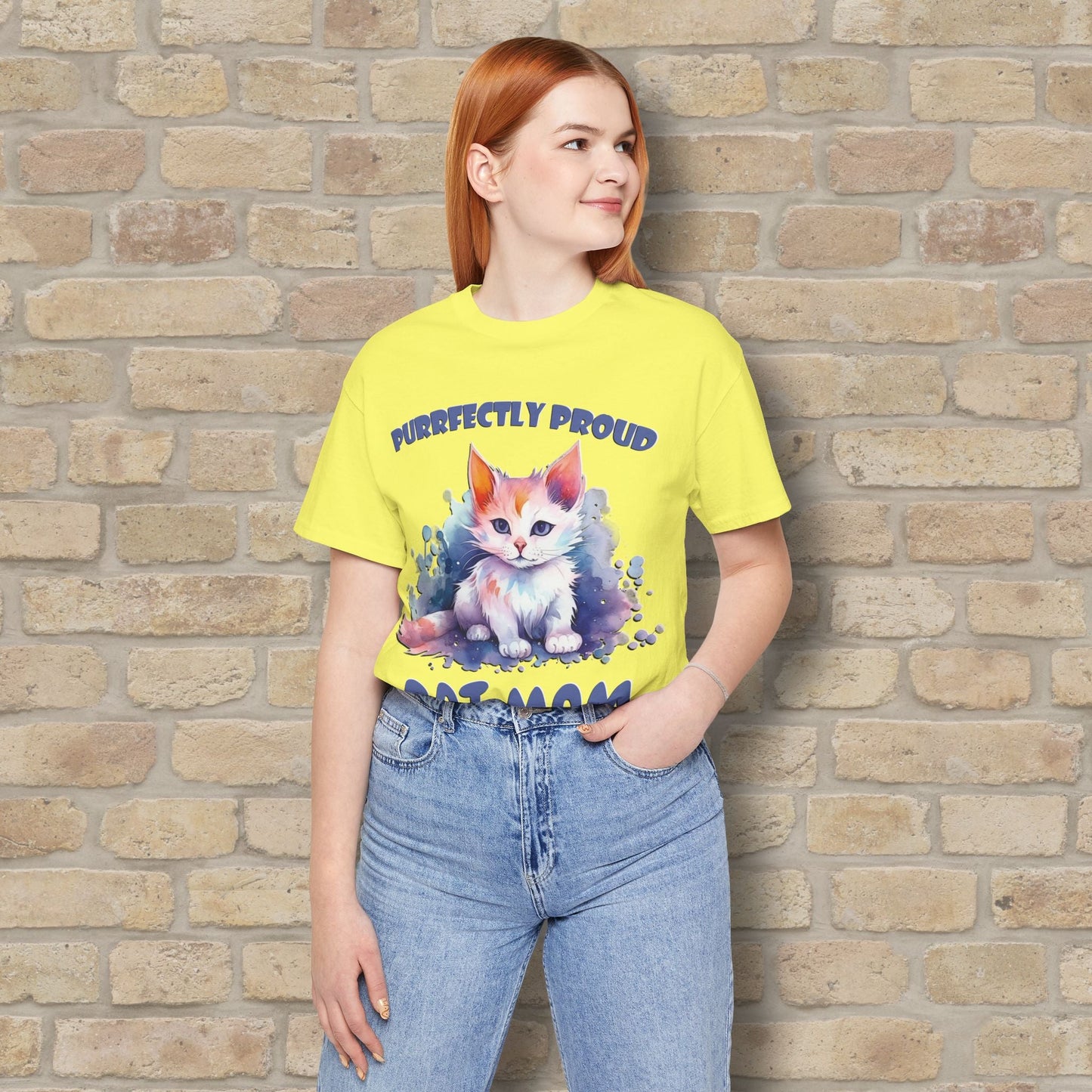 Graphic & Text Purrfectly Proud Cat Mom Tee - Vibrant Styles