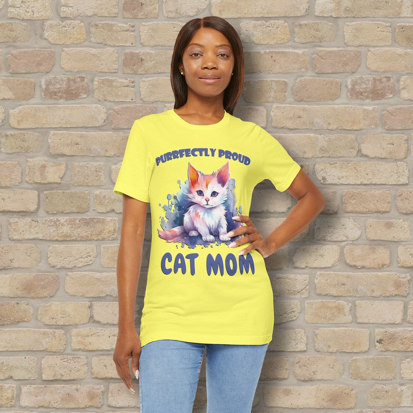 Graphic & Text Purrfectly Proud Cat Mom Tee - Vibrant Styles