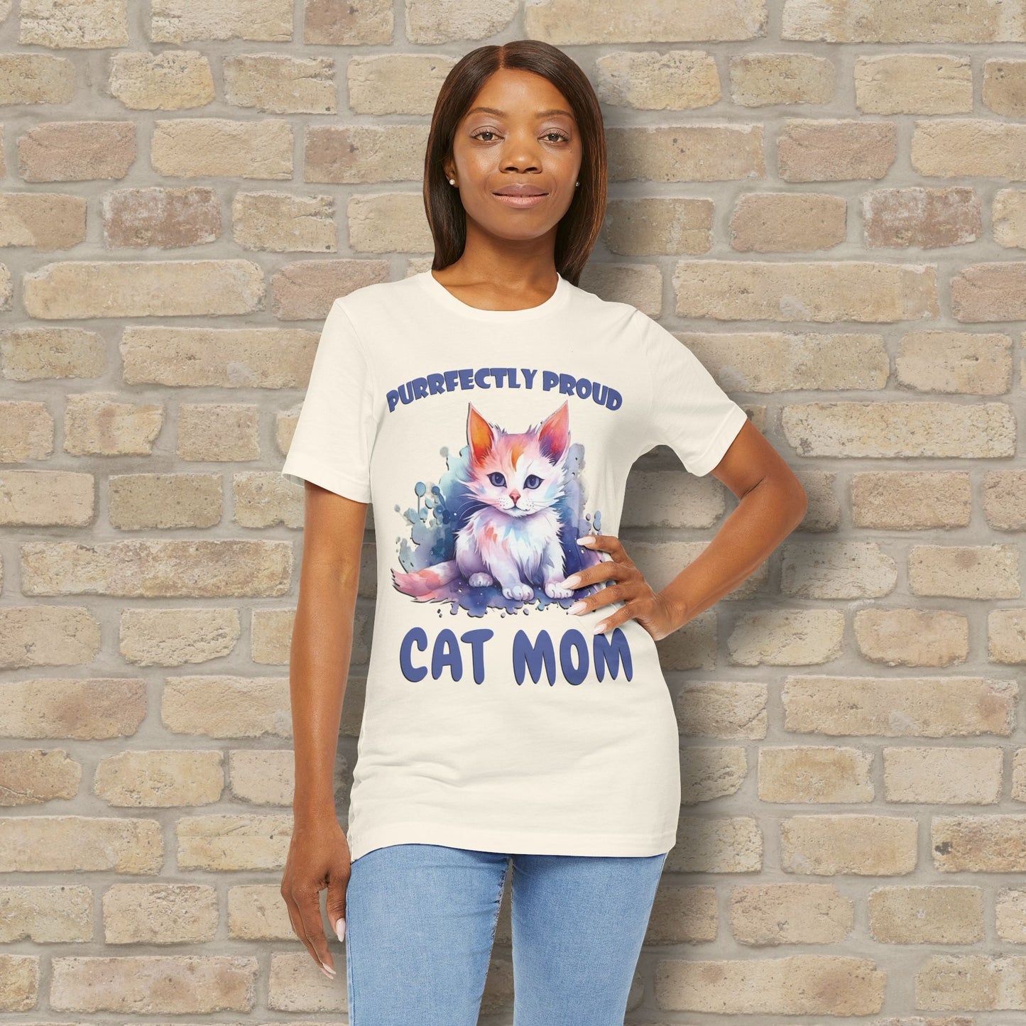 Graphic & Text Purrfectly Proud Cat Mom Tee - Vibrant Styles