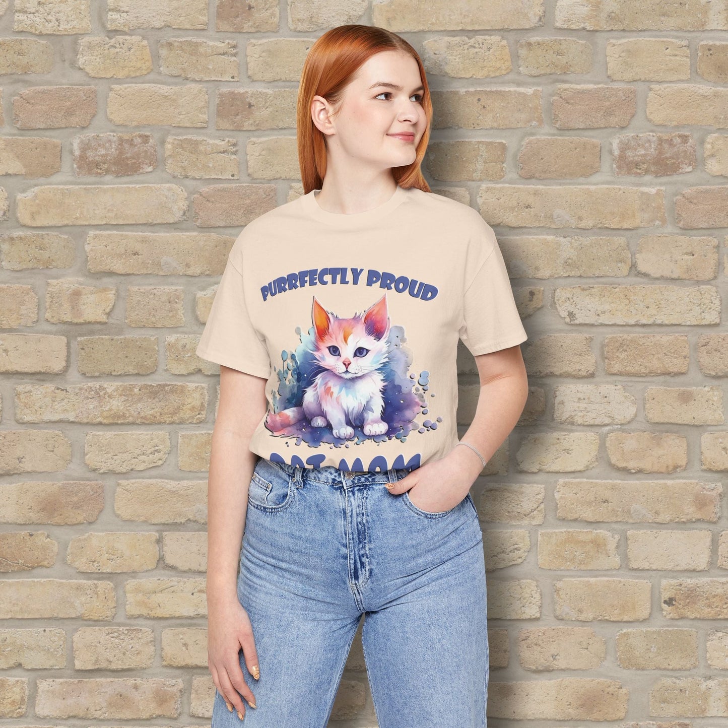 Graphic & Text Purrfectly Proud Cat Mom Tee - Vibrant Styles