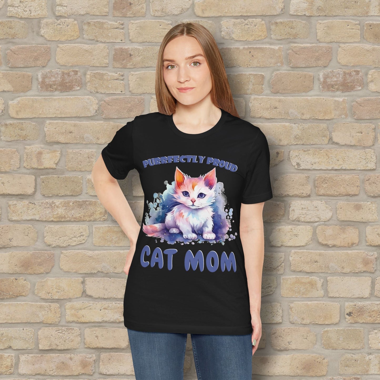 Graphic & Text Purrfectly Proud Cat Mom Tee - Vibrant Styles