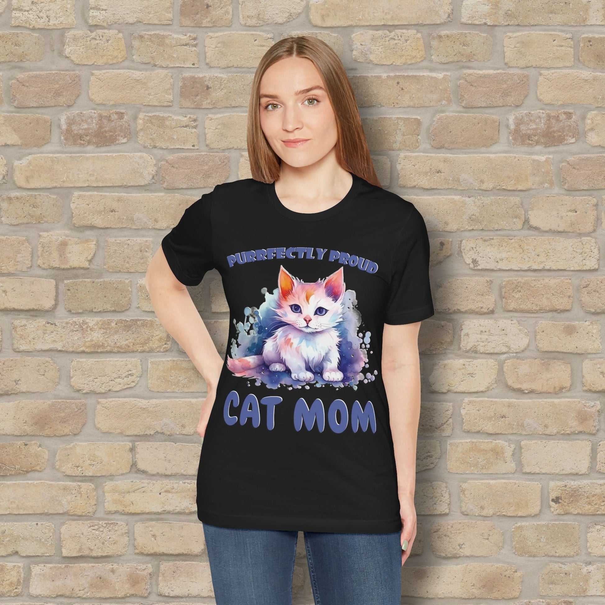Graphic & Text Purrfectly Proud Cat Mom Tee - Vibrant Styles