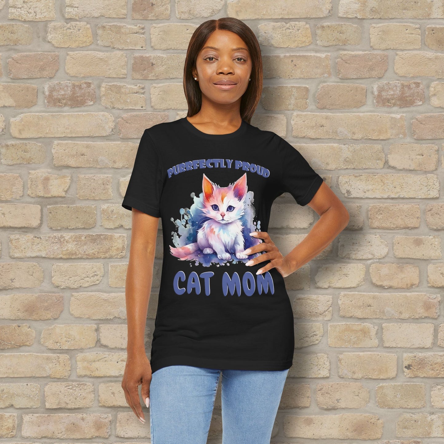 Graphic & Text Purrfectly Proud Cat Mom Tee - Vibrant Styles