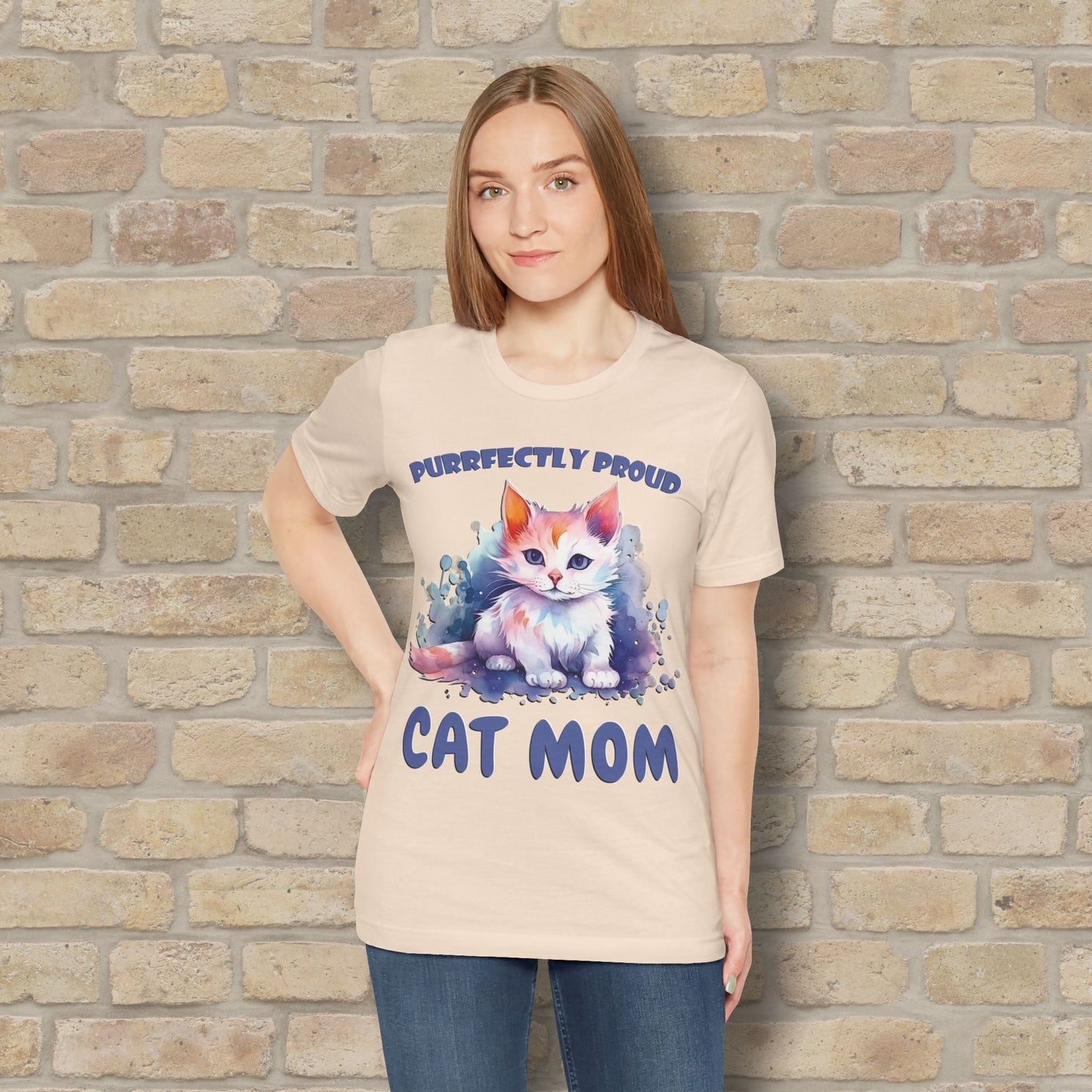 Graphic & Text Purrfectly Proud Cat Mom Tee - Vibrant Styles