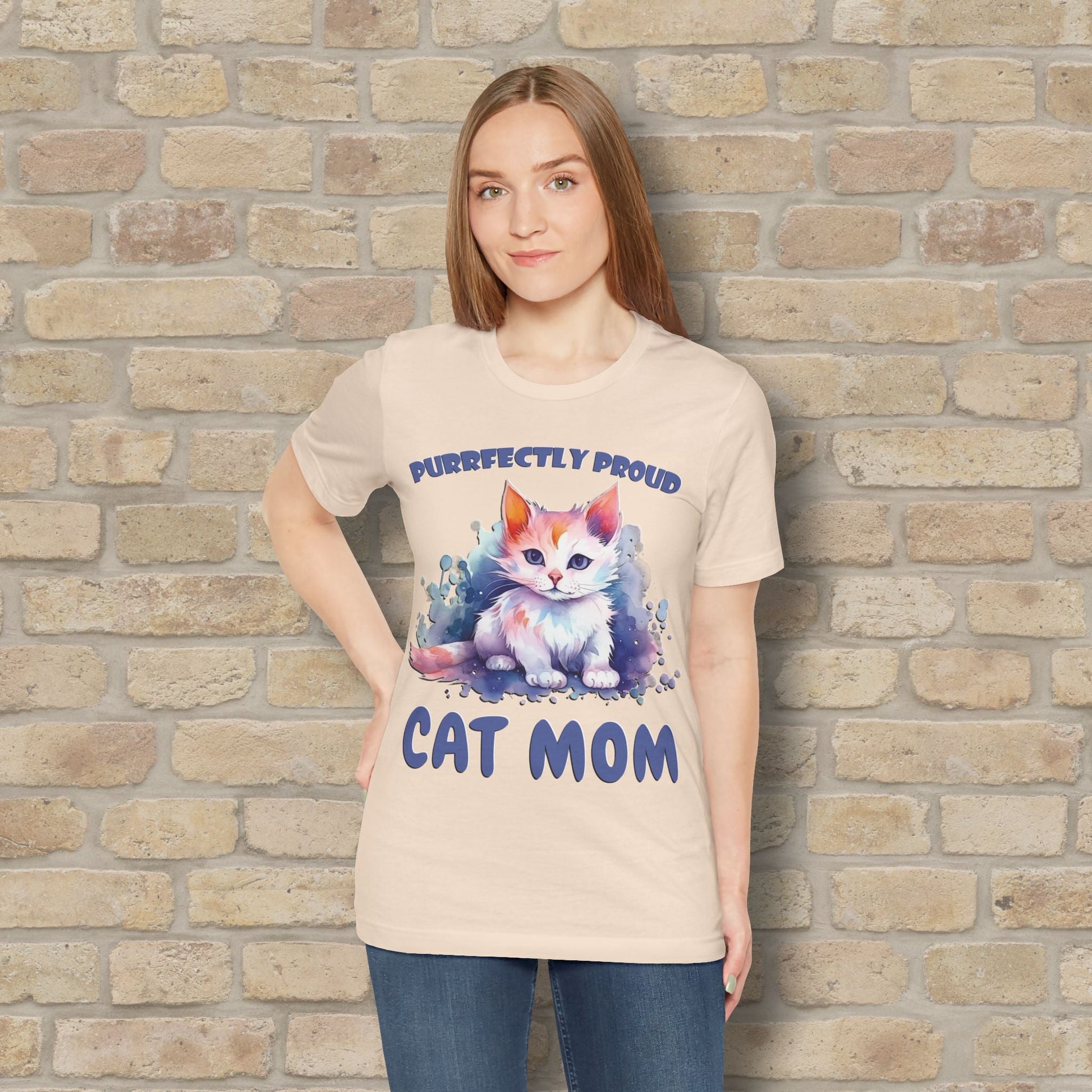 Graphic & Text Purrfectly Proud Cat Mom Tee - Vibrant Styles