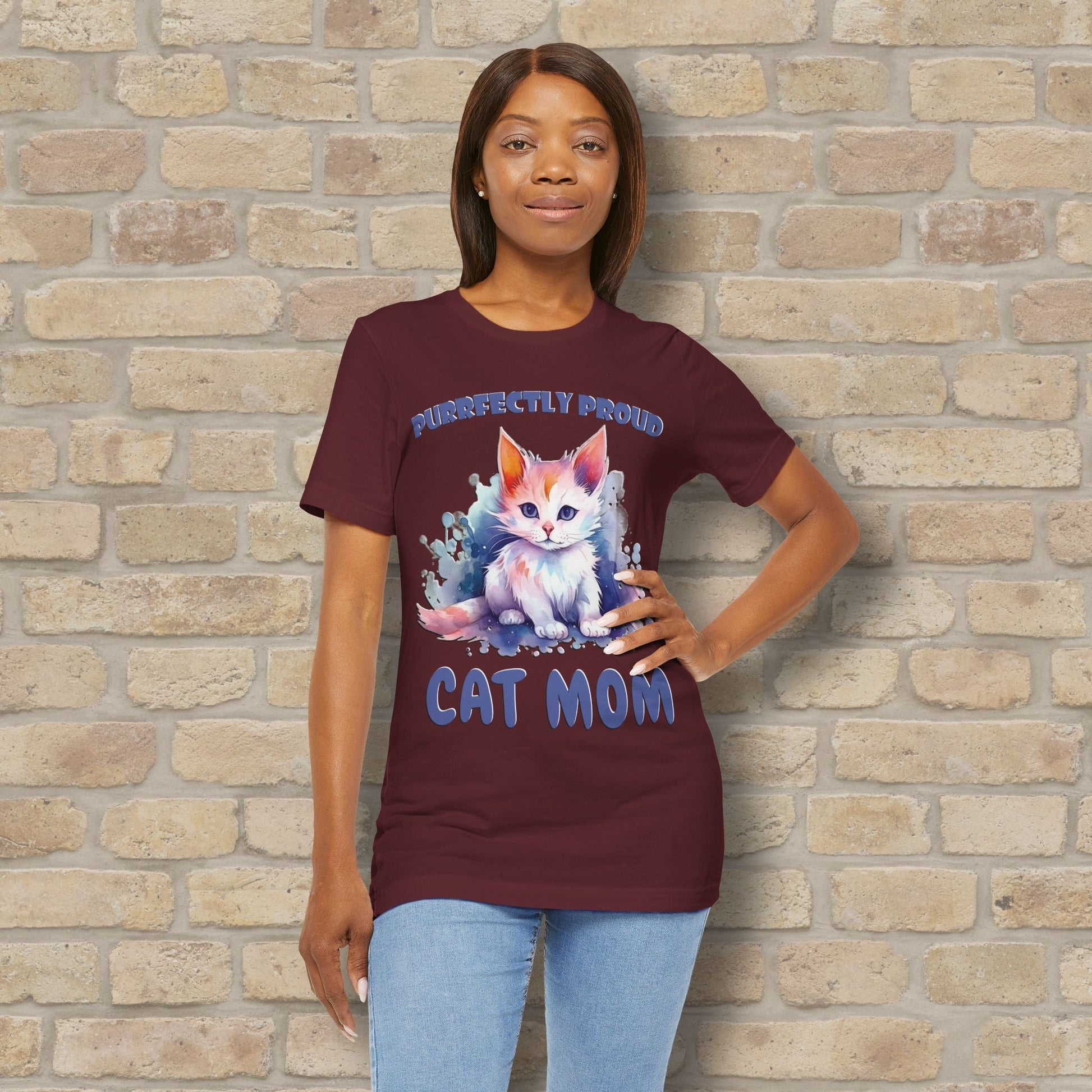 Graphic & Text Purrfectly Proud Cat Mom Tee - Vibrant Styles