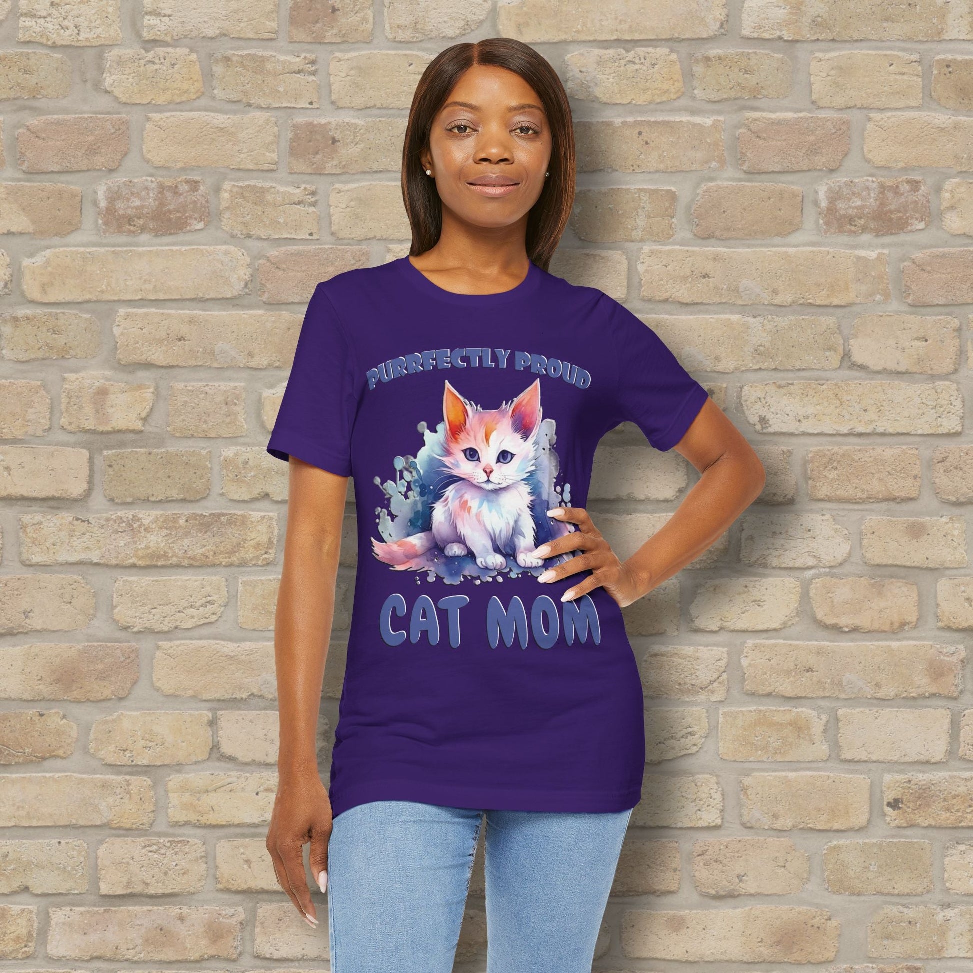 Graphic & Text Purrfectly Proud Cat Mom Tee - Vibrant Styles
