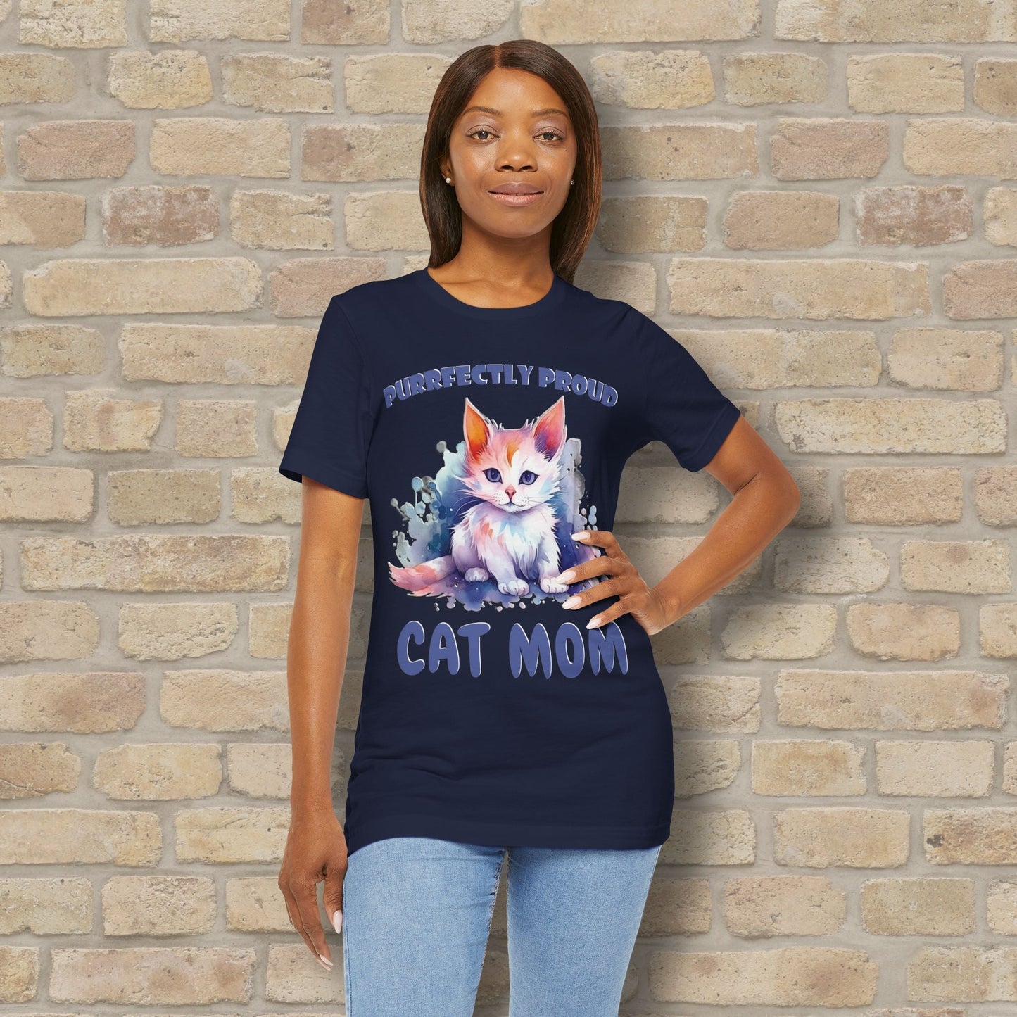 Graphic & Text Purrfectly Proud Cat Mom Tee - Vibrant Styles