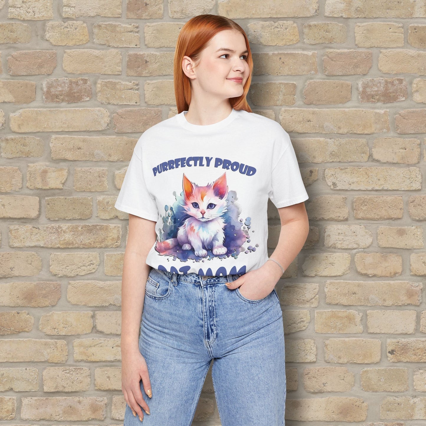 Graphic & Text Purrfectly Proud Cat Mom Tee - Vibrant Styles