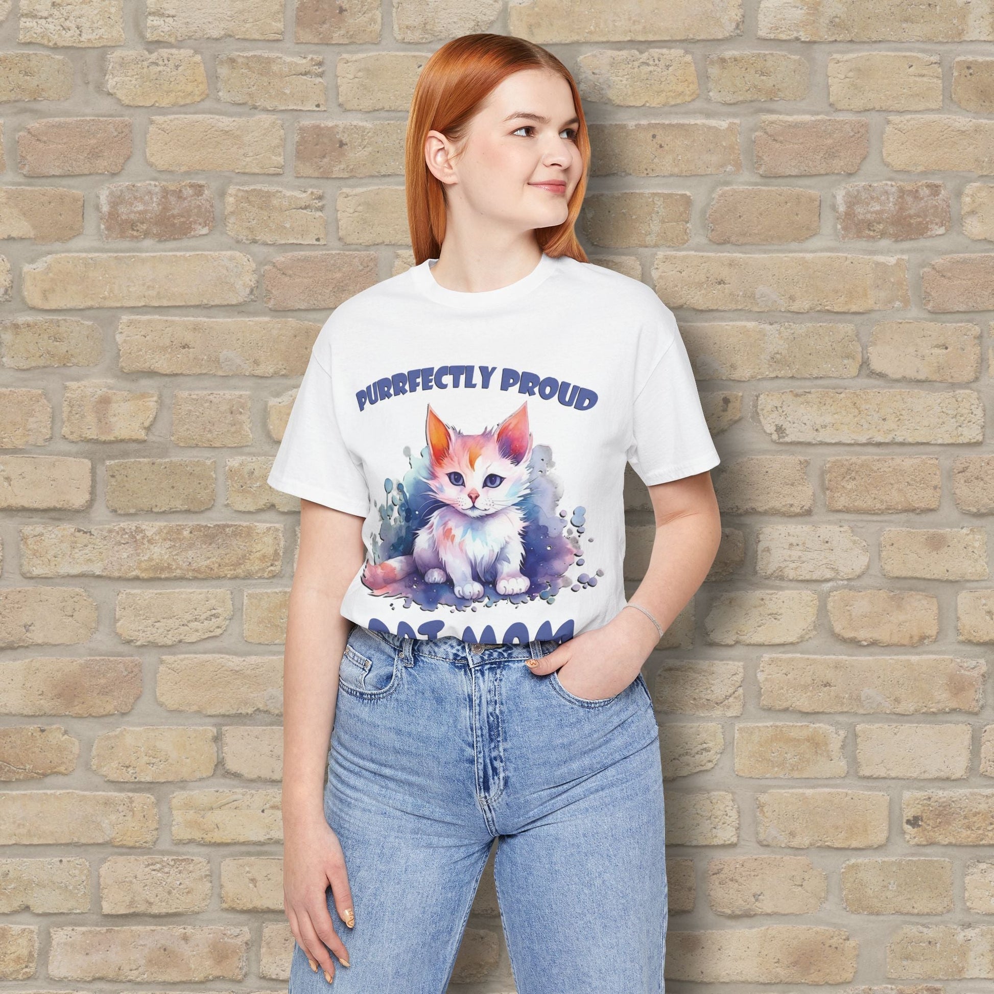 Graphic & Text Purrfectly Proud Cat Mom Tee - Vibrant Styles