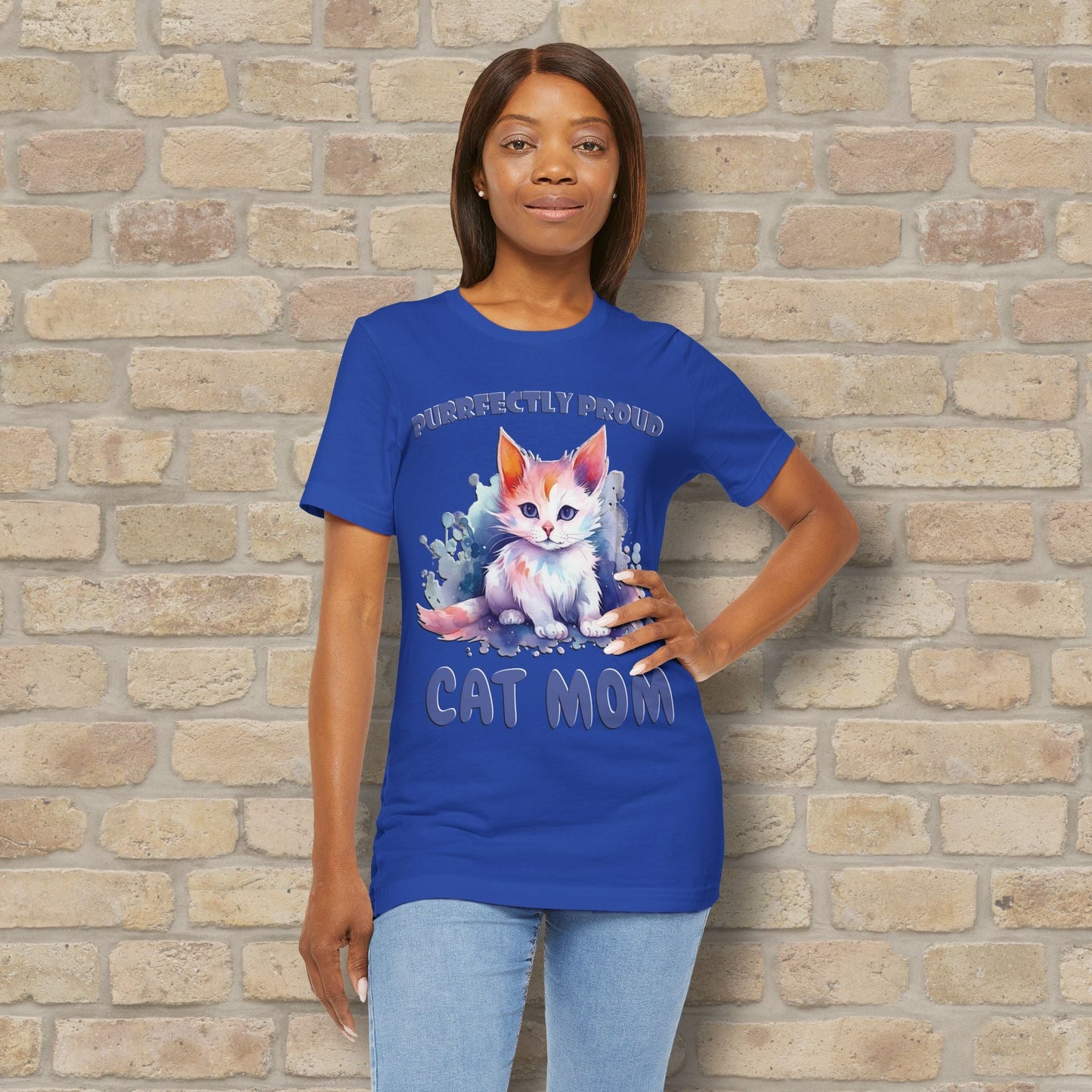 Graphic & Text Purrfectly Proud Cat Mom Tee - Vibrant Styles