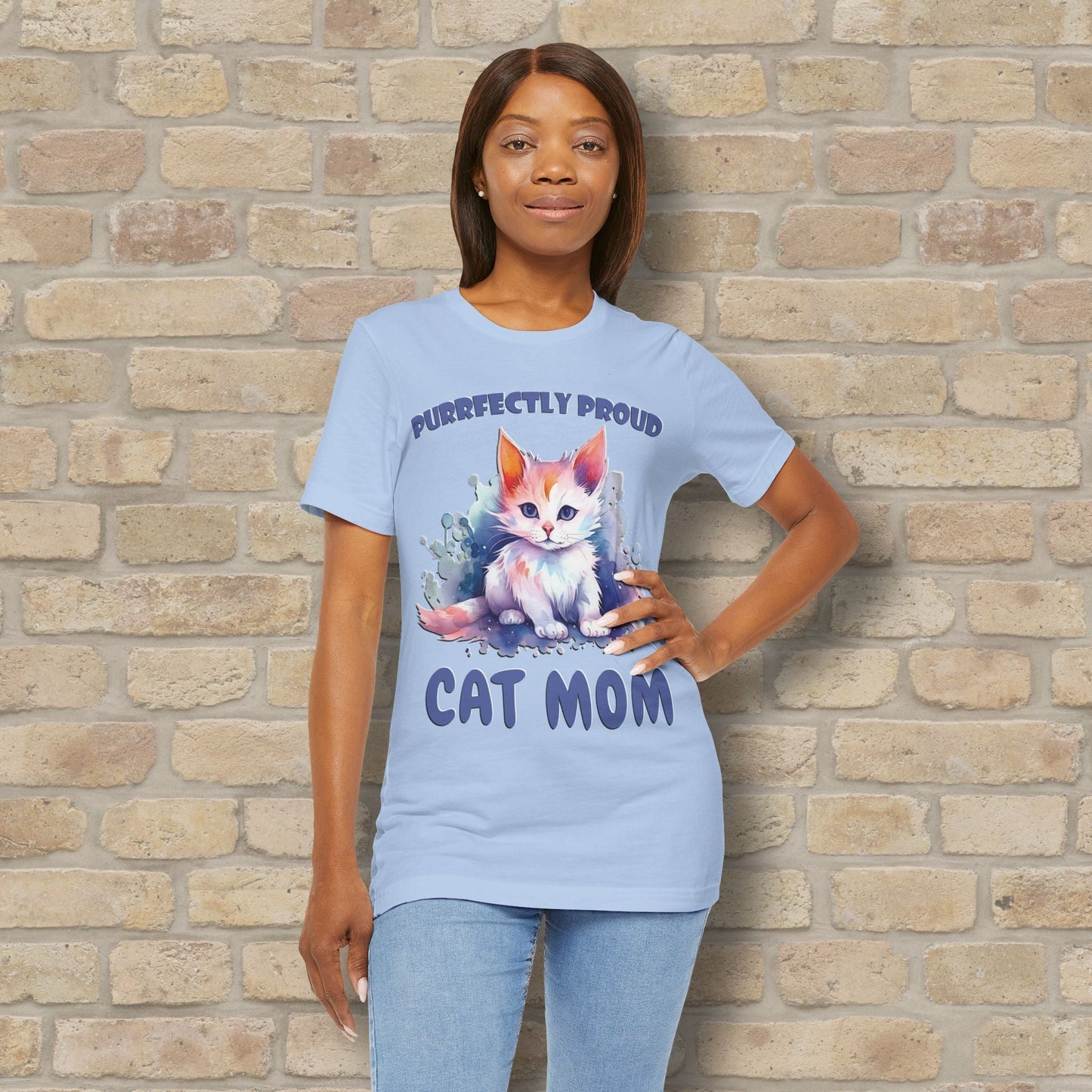 Graphic & Text Purrfectly Proud Cat Mom Tee - Vibrant Styles