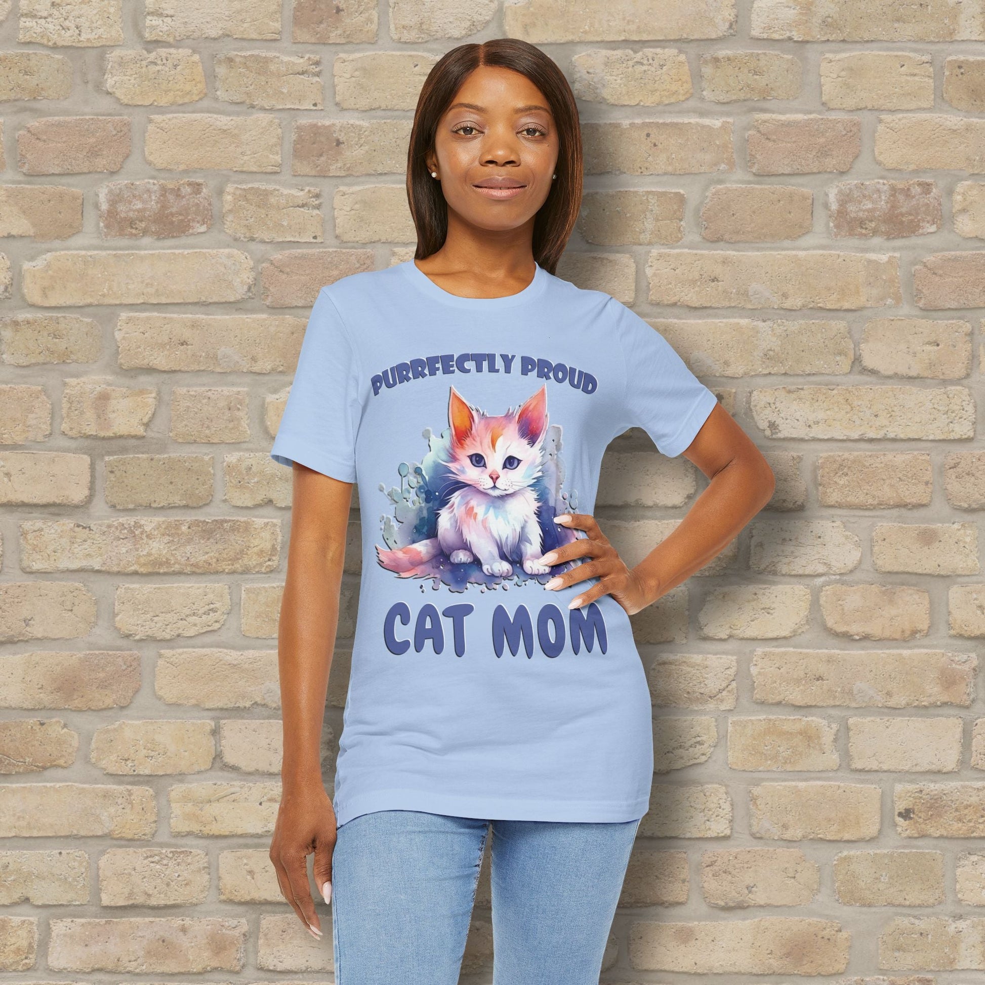 Graphic & Text Purrfectly Proud Cat Mom Tee - Vibrant Styles