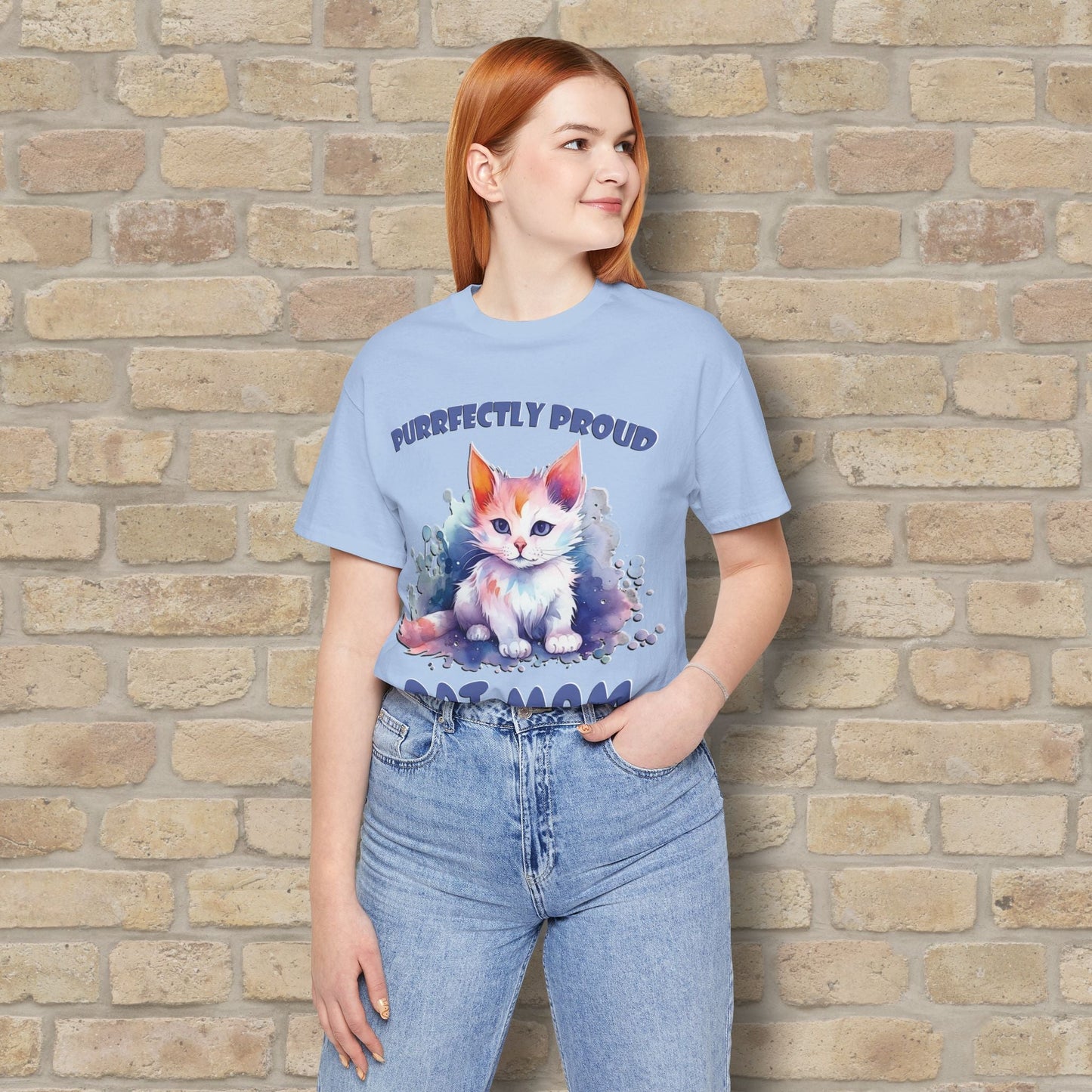 Graphic & Text Purrfectly Proud Cat Mom Tee - Vibrant Styles
