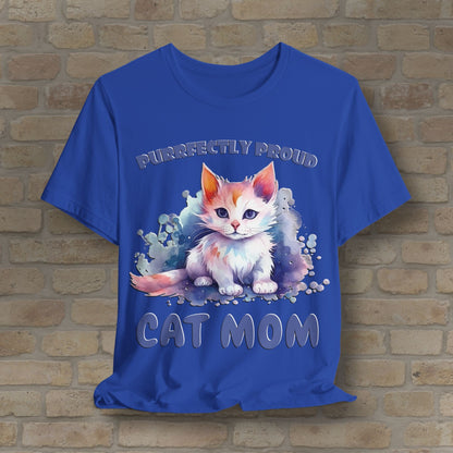 Graphic & Text Purrfectly Proud Cat Mom Tee - Vibrant Styles