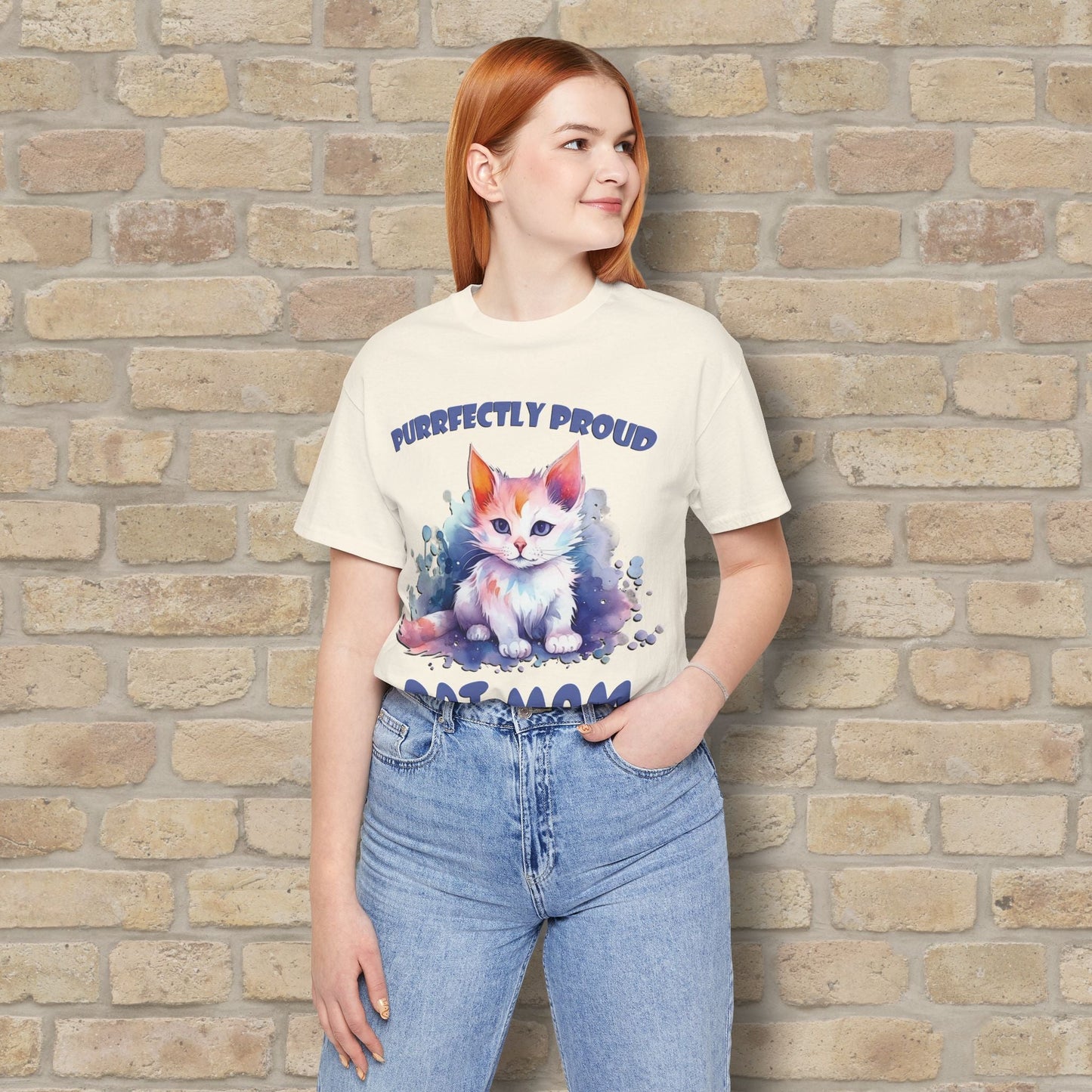 Graphic & Text Purrfectly Proud Cat Mom Tee - Vibrant Styles