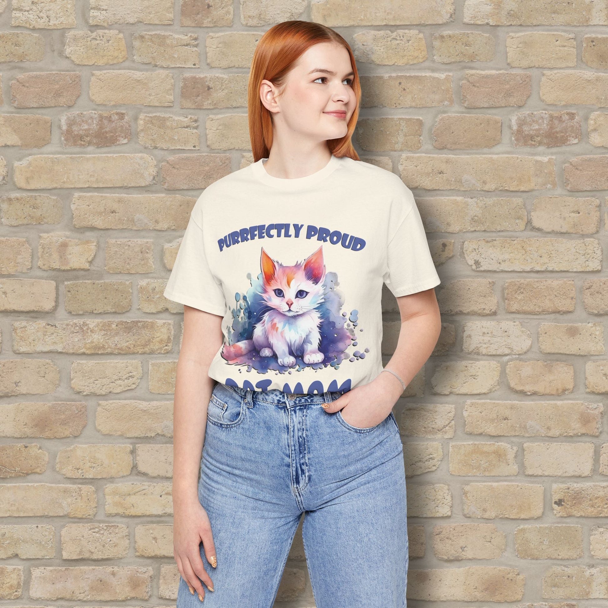 Graphic & Text Purrfectly Proud Cat Mom Tee - Vibrant Styles