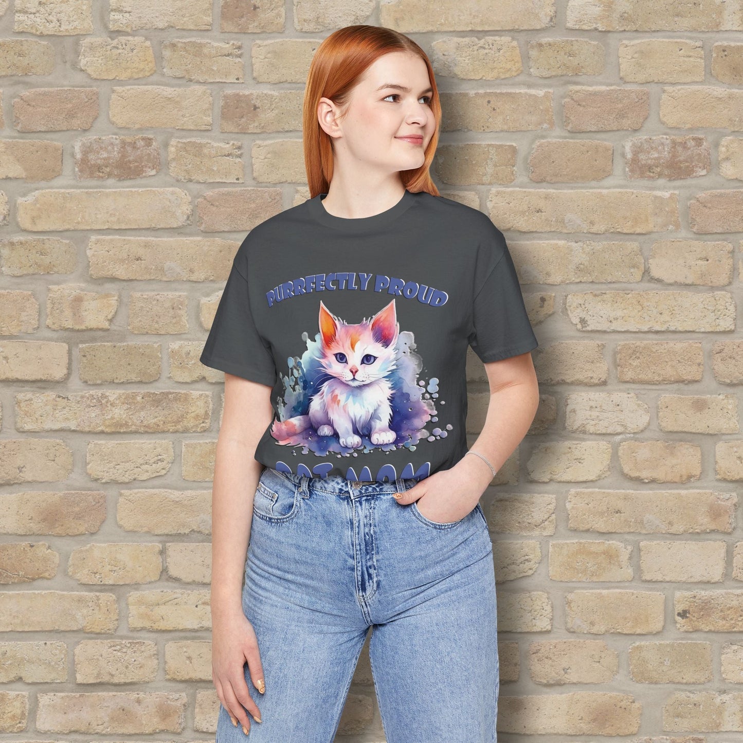 Graphic & Text Purrfectly Proud Cat Mom Tee - Vibrant Styles