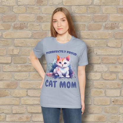 Graphic & Text Purrfectly Proud Cat Mom Tee - Vibrant Styles