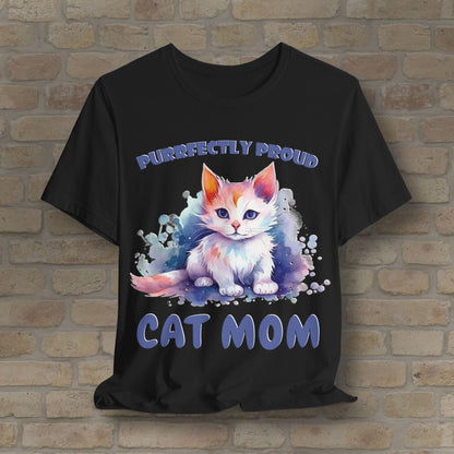 Graphic & Text Purrfectly Proud Cat Mom Tee - Vibrant Styles