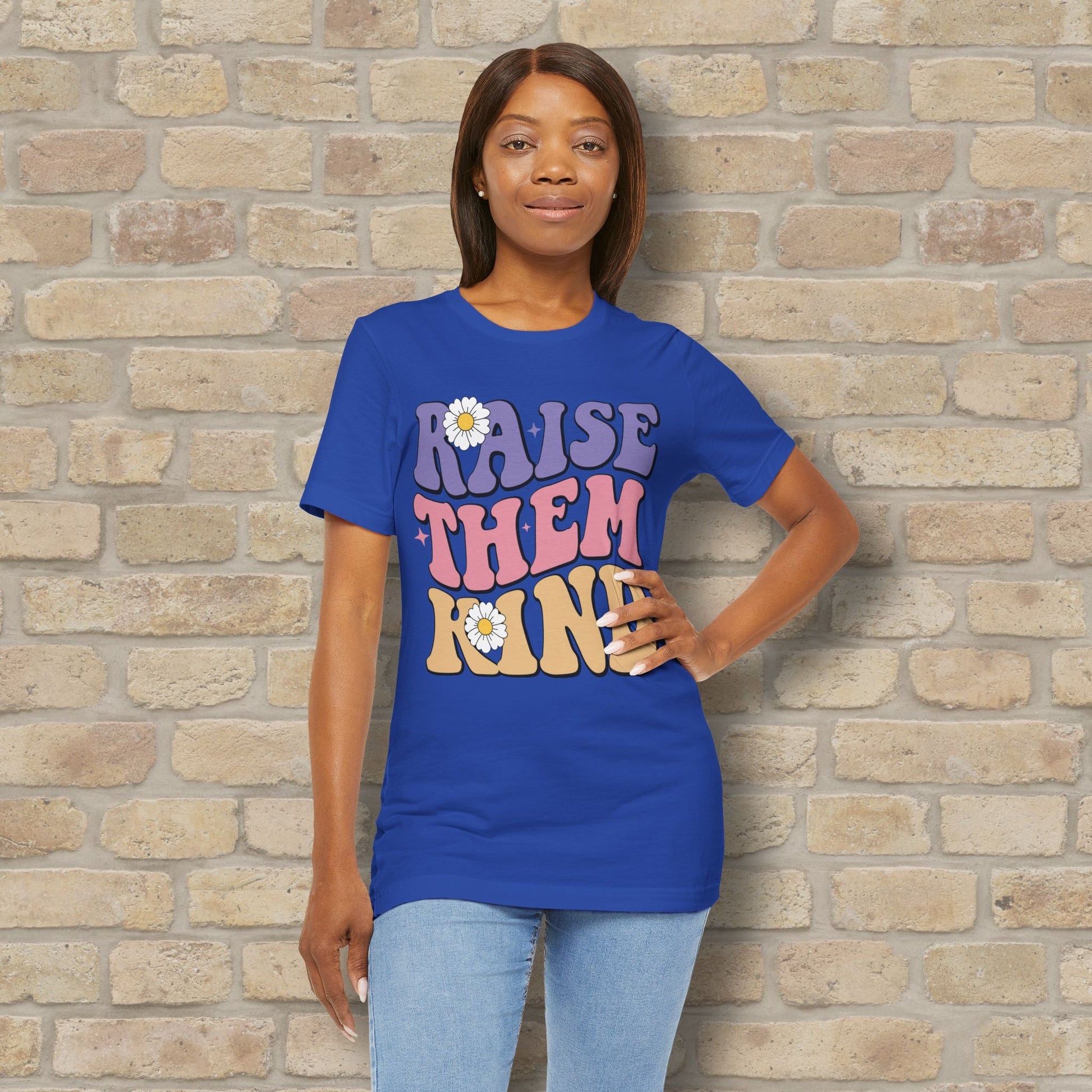 Mostly Text T-Shirts Raise Them Kind Retro Parenting Tee - Vibrant Styles