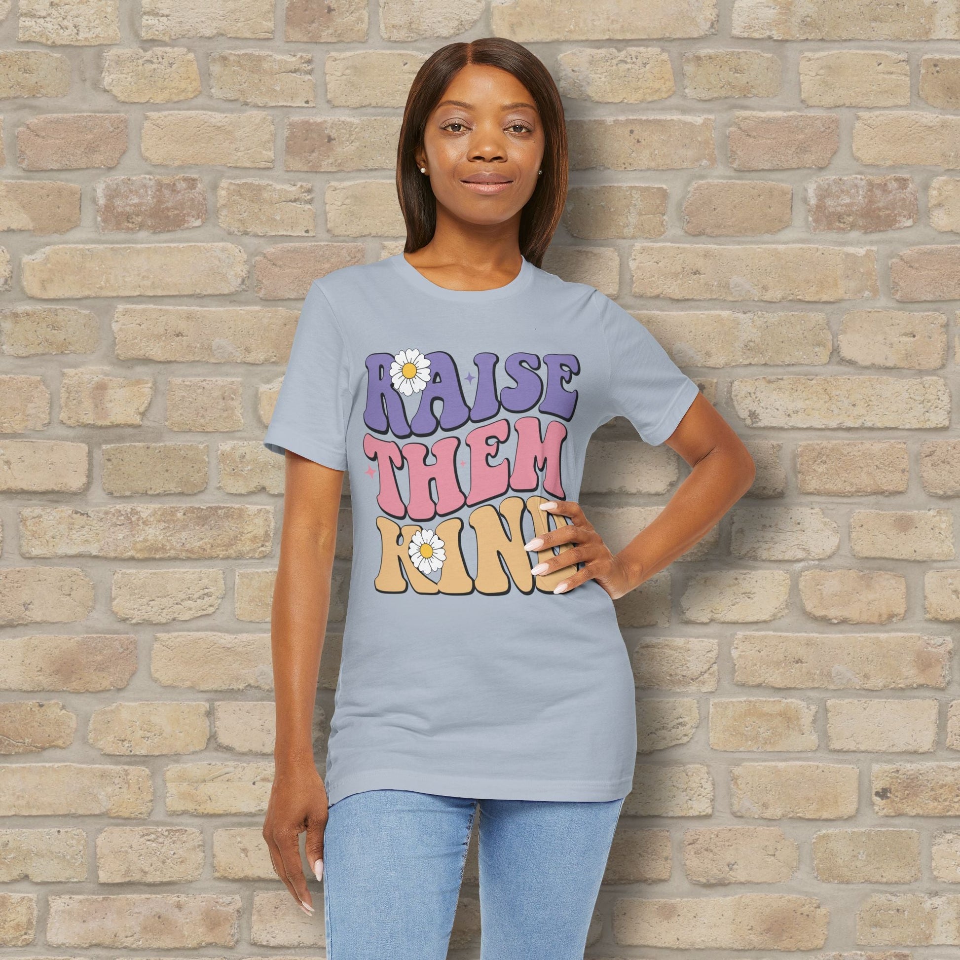 Mostly Text T-Shirts Raise Them Kind Retro Parenting Tee - Vibrant Styles