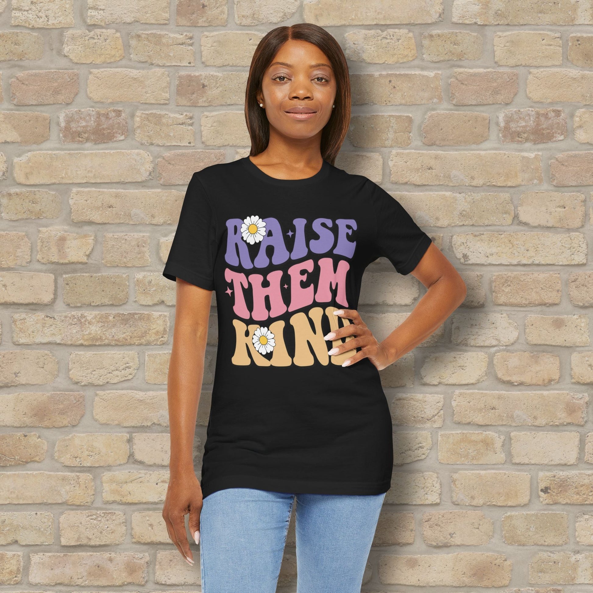 Mostly Text T-Shirts Raise Them Kind Retro Parenting Tee - Vibrant Styles