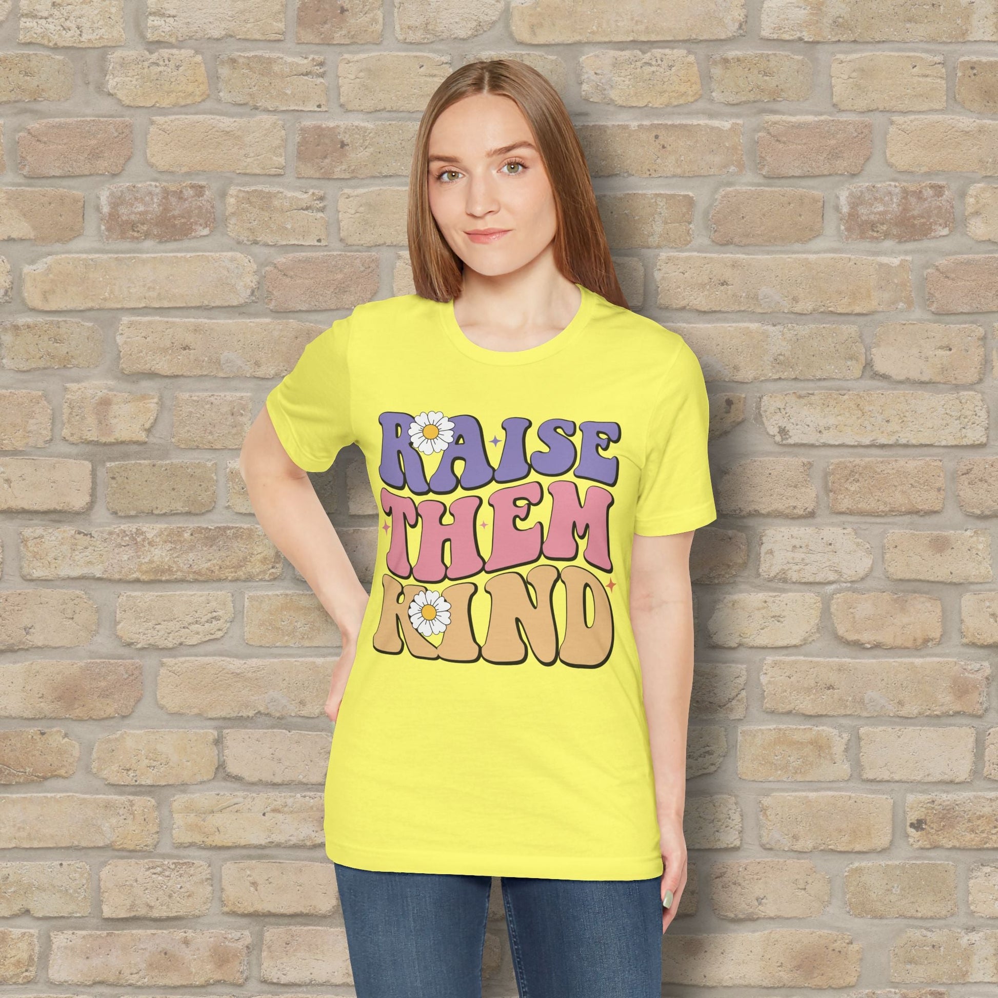 Mostly Text T-Shirts Raise Them Kind Retro Parenting Tee - Vibrant Styles