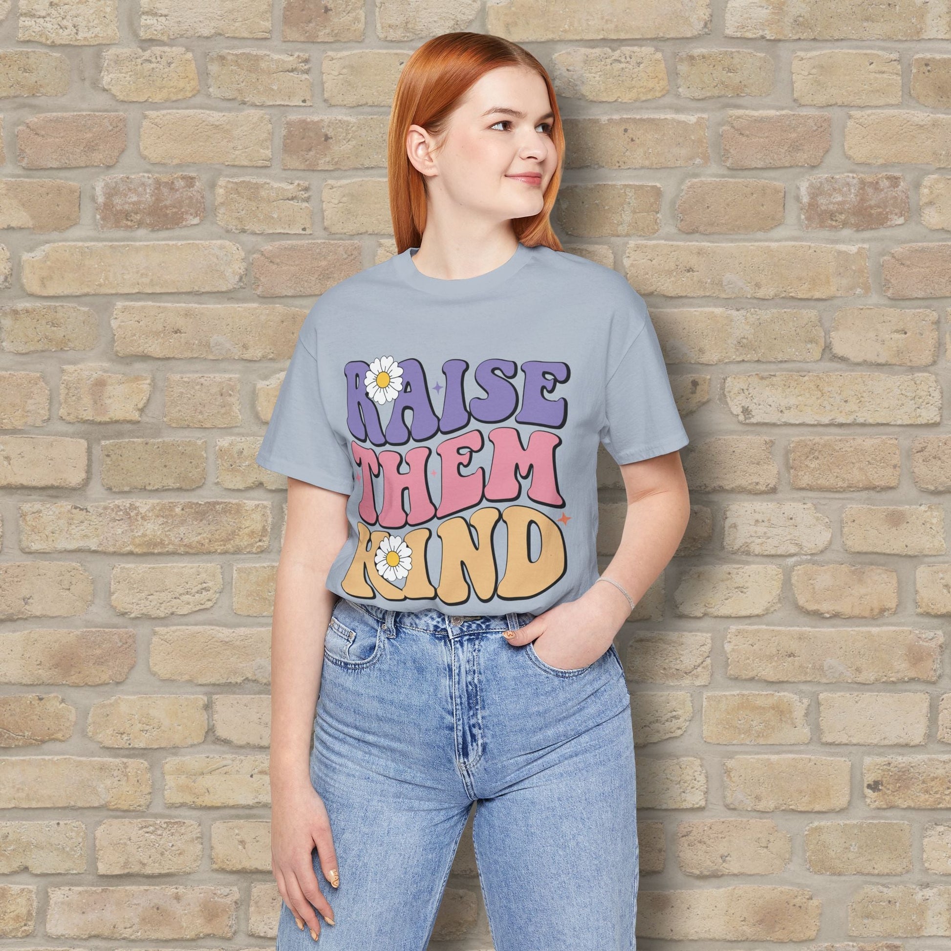 Mostly Text T-Shirts Raise Them Kind Retro Parenting Tee - Vibrant Styles