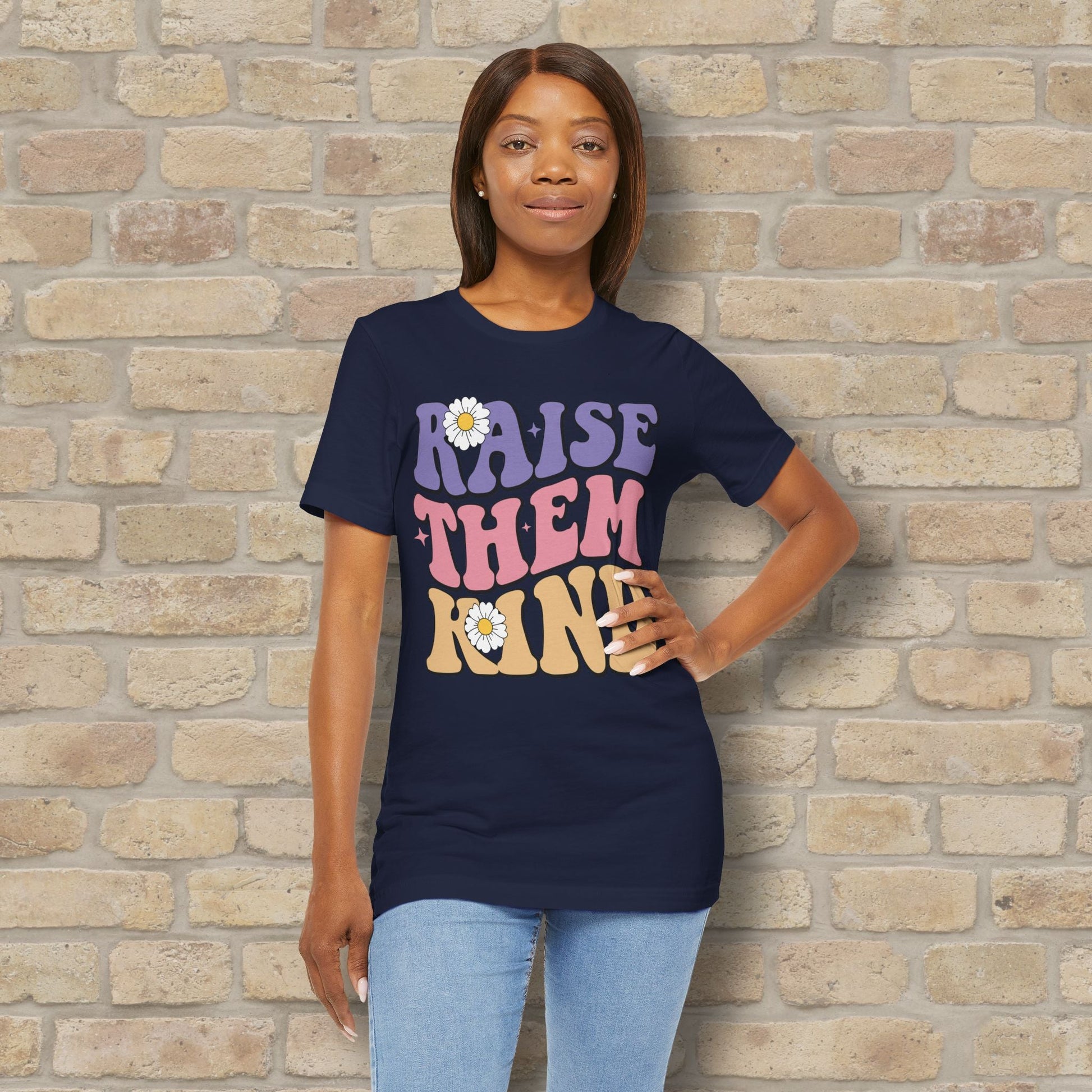 Mostly Text T-Shirts Raise Them Kind Retro Parenting Tee - Vibrant Styles