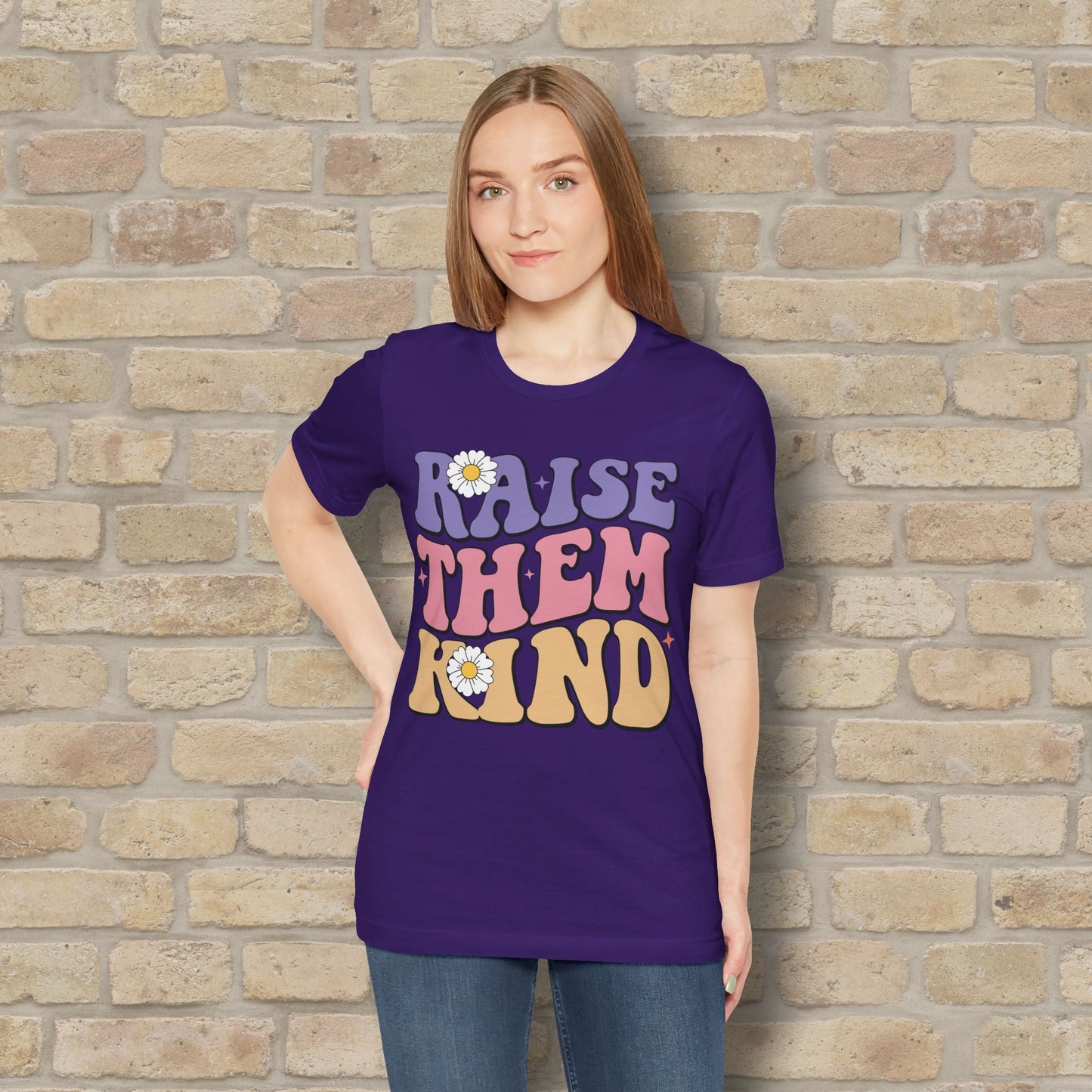 Mostly Text T-Shirts Raise Them Kind Retro Parenting Tee - Vibrant Styles