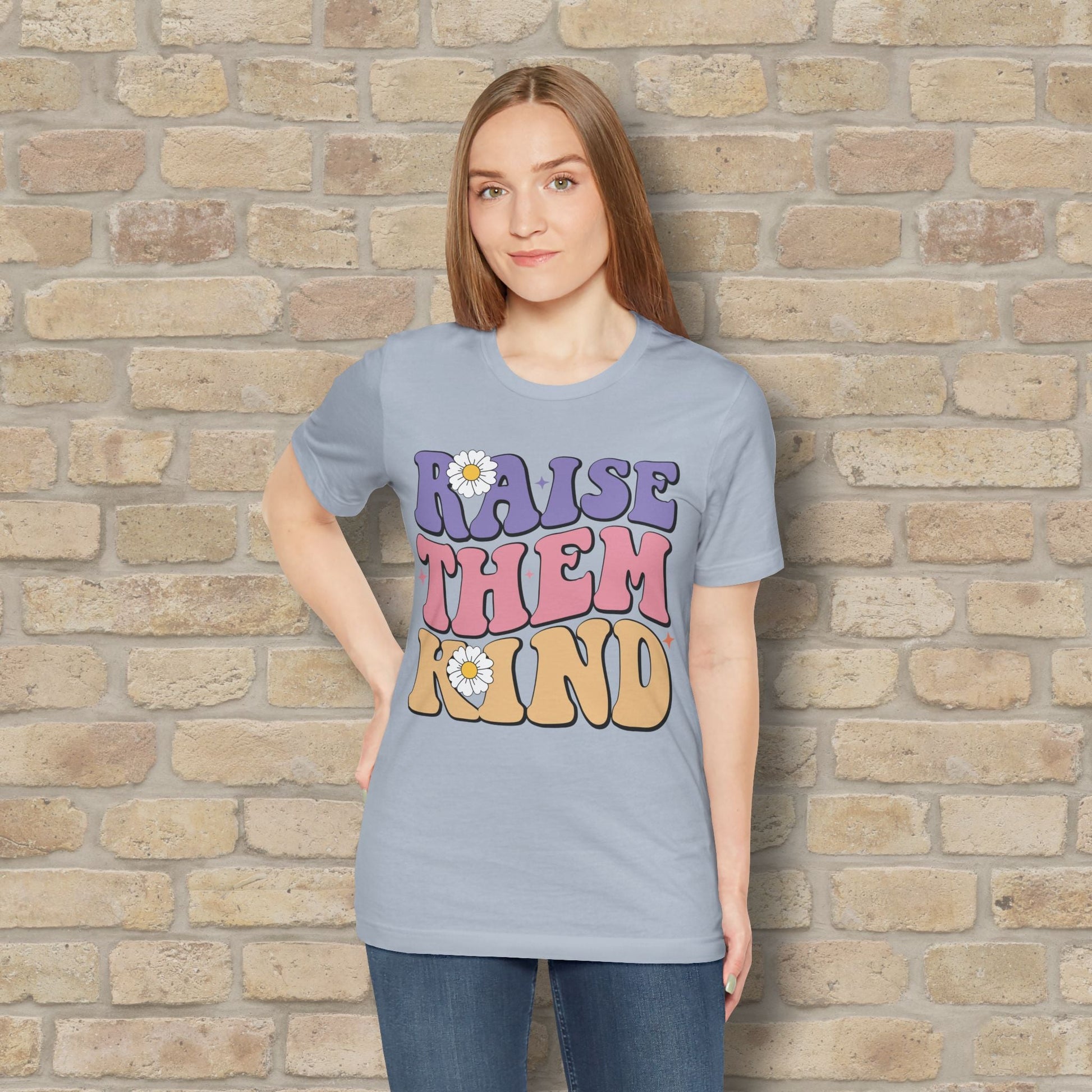 Mostly Text T-Shirts Raise Them Kind Retro Parenting Tee - Vibrant Styles