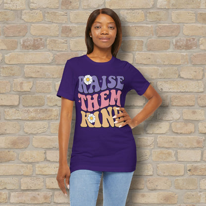 Mostly Text T-Shirts Raise Them Kind Retro Parenting Tee - Vibrant Styles