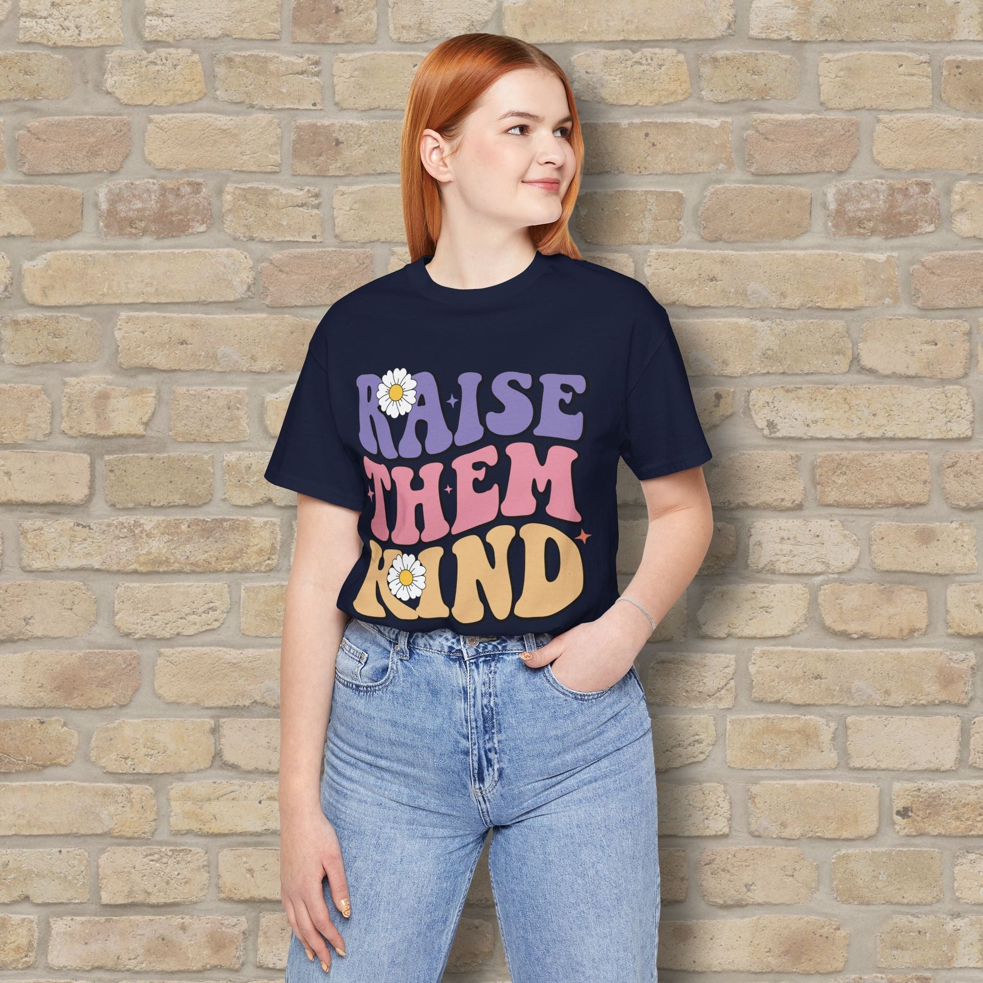 Mostly Text T-Shirts Raise Them Kind Retro Parenting Tee - Vibrant Styles