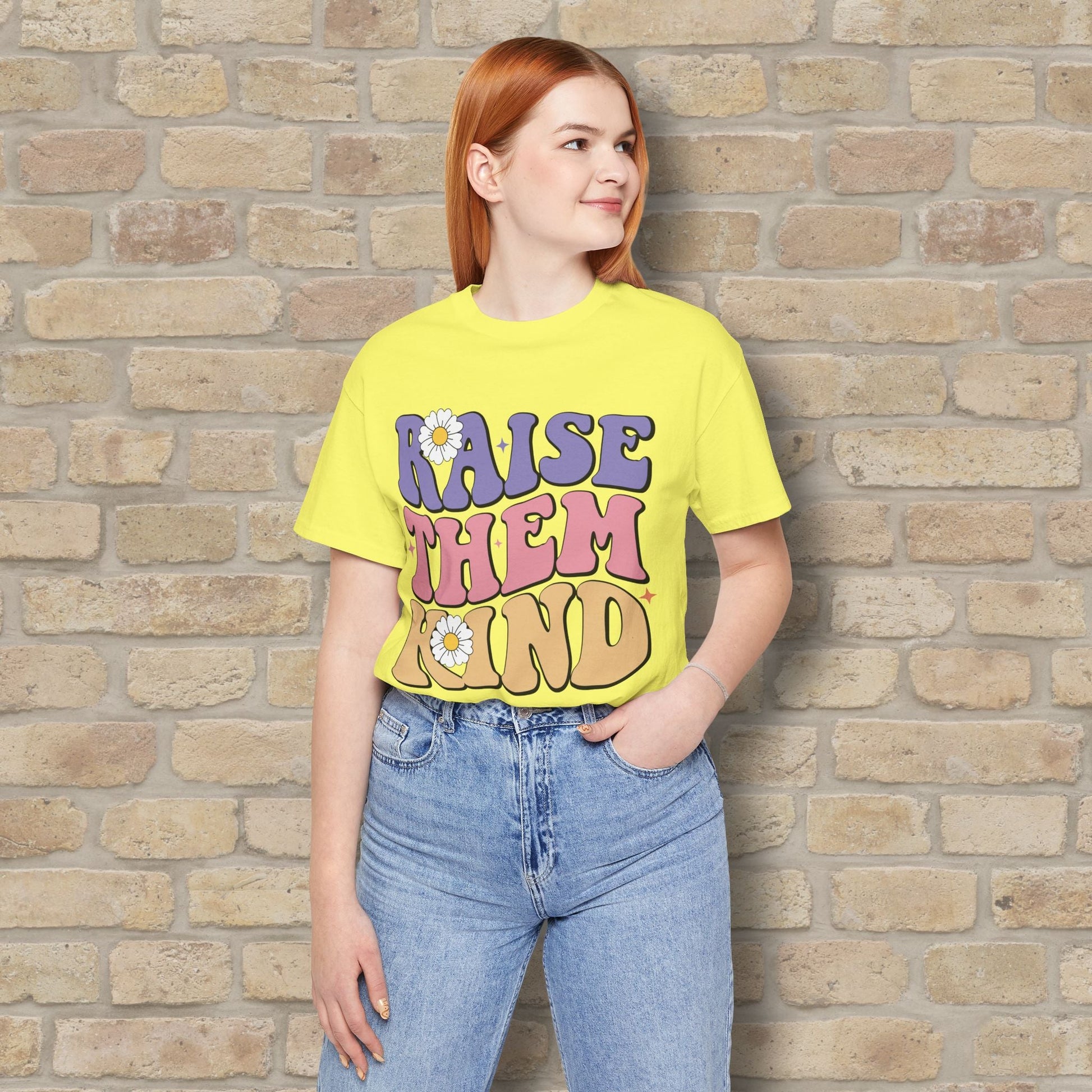 Mostly Text T-Shirts Raise Them Kind Retro Parenting Tee - Vibrant Styles
