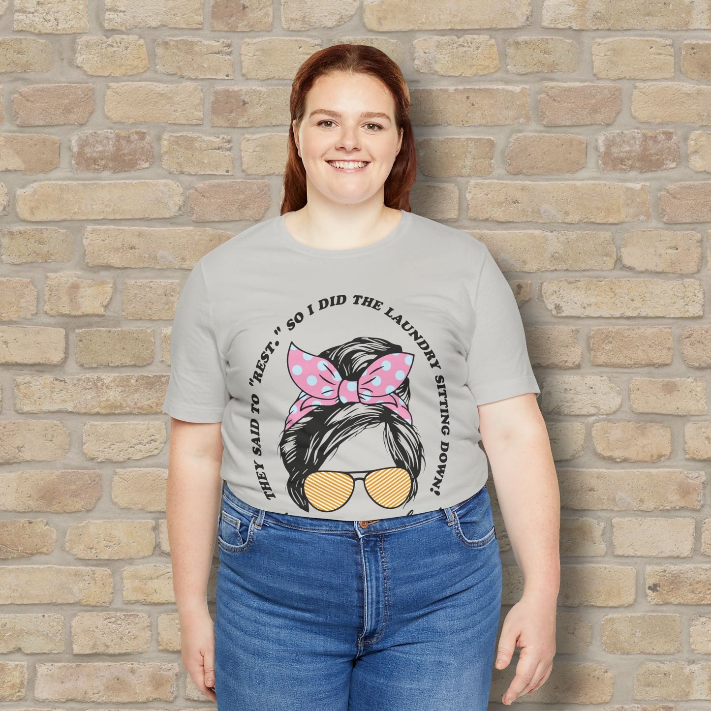 Graphic & Text Rest By Doing Laundry Sitting Down Tee - Vibrant Styles