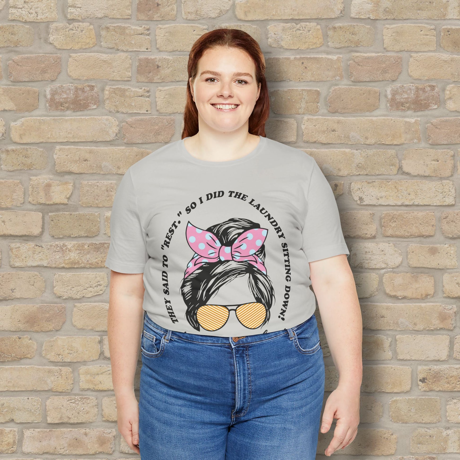Graphic & Text Rest By Doing Laundry Sitting Down Tee - Vibrant Styles