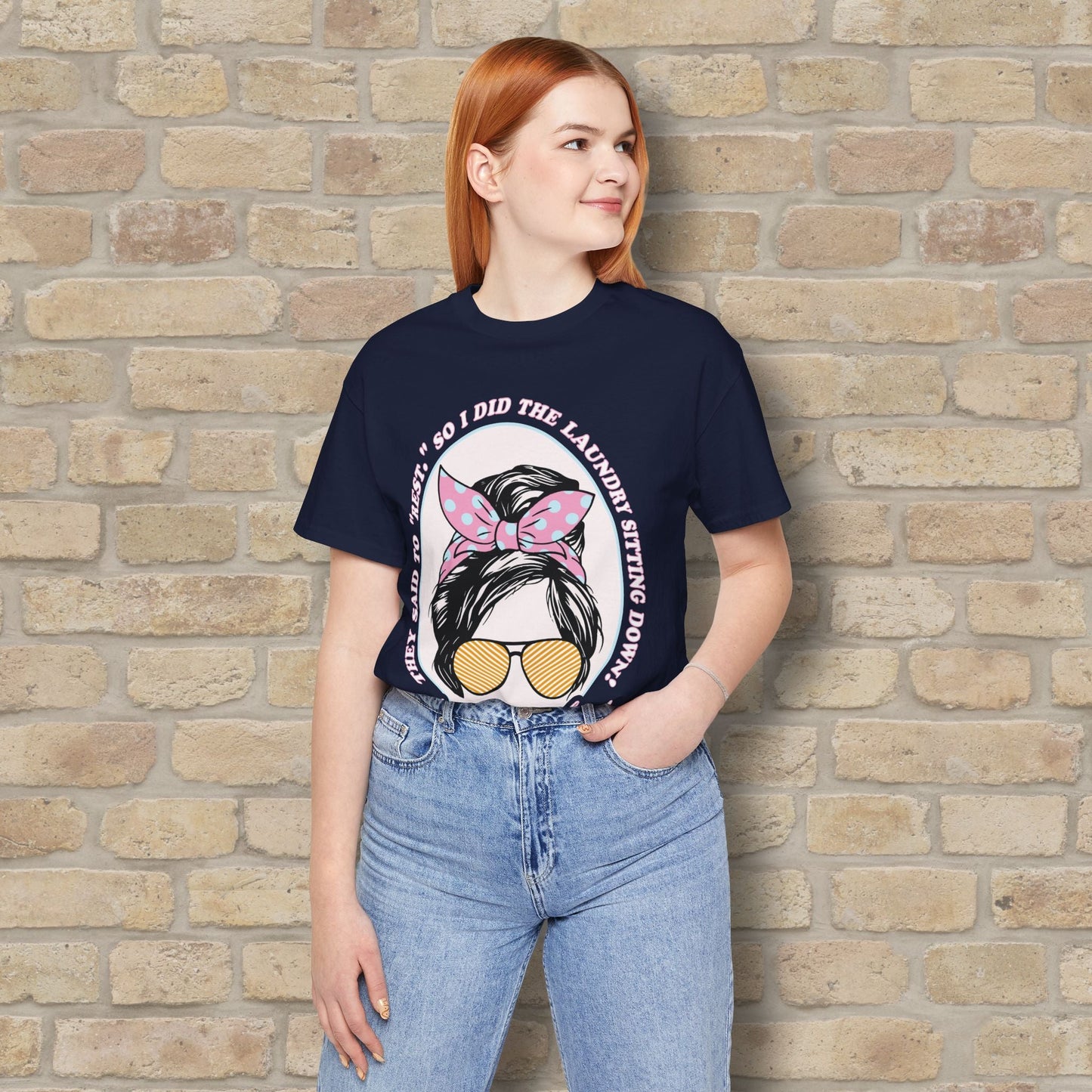 Graphic & Text Rest By Doing Laundry Sitting Down Tee - Vibrant Styles