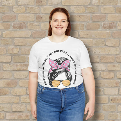 Graphic & Text Rest By Doing Laundry Sitting Down Tee - Vibrant Styles
