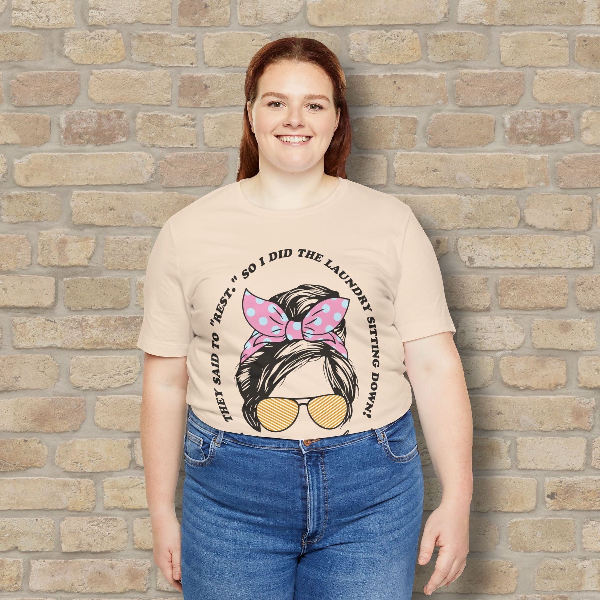 Graphic & Text Rest By Doing Laundry Sitting Down Tee - Vibrant Styles