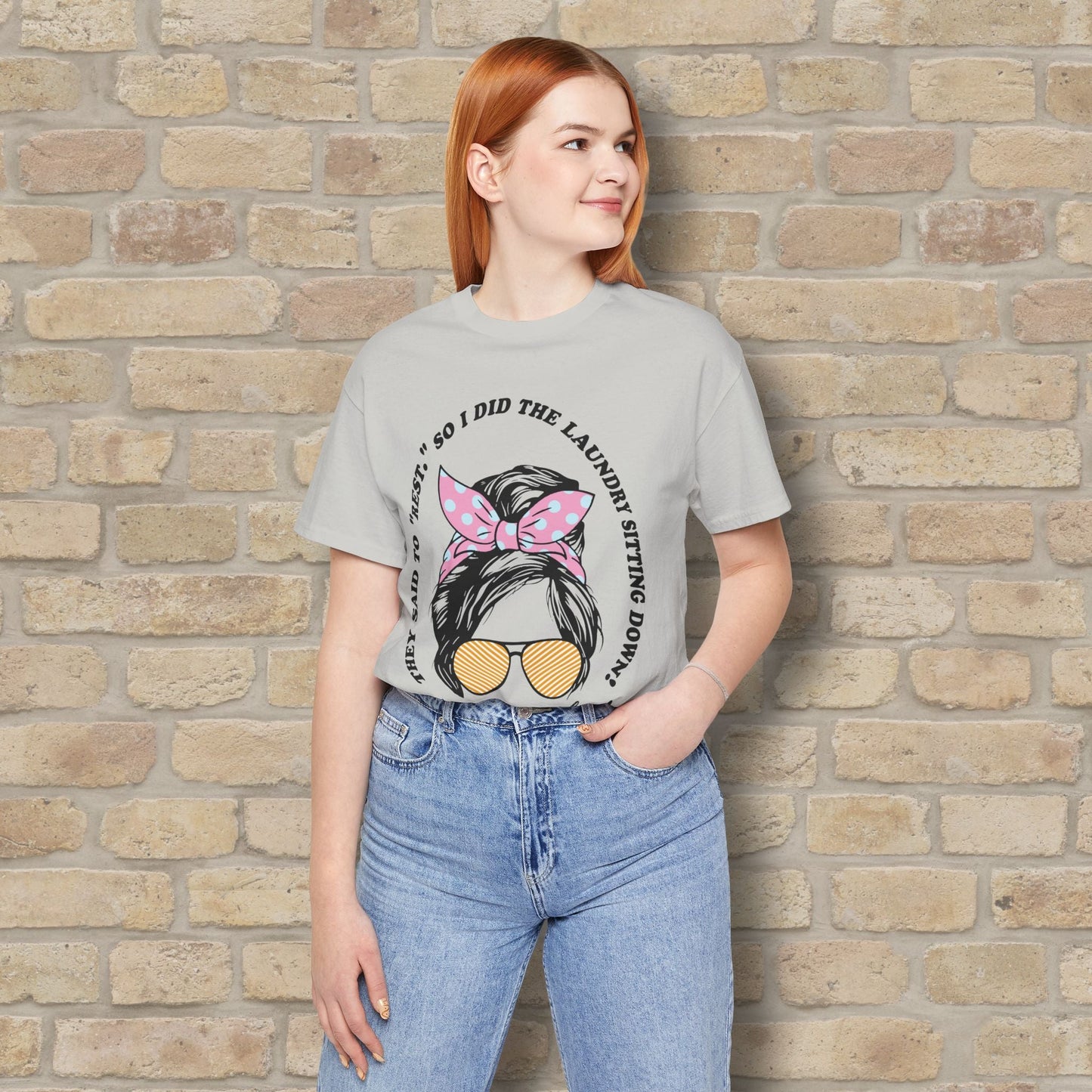 Graphic & Text Rest By Doing Laundry Sitting Down Tee - Vibrant Styles