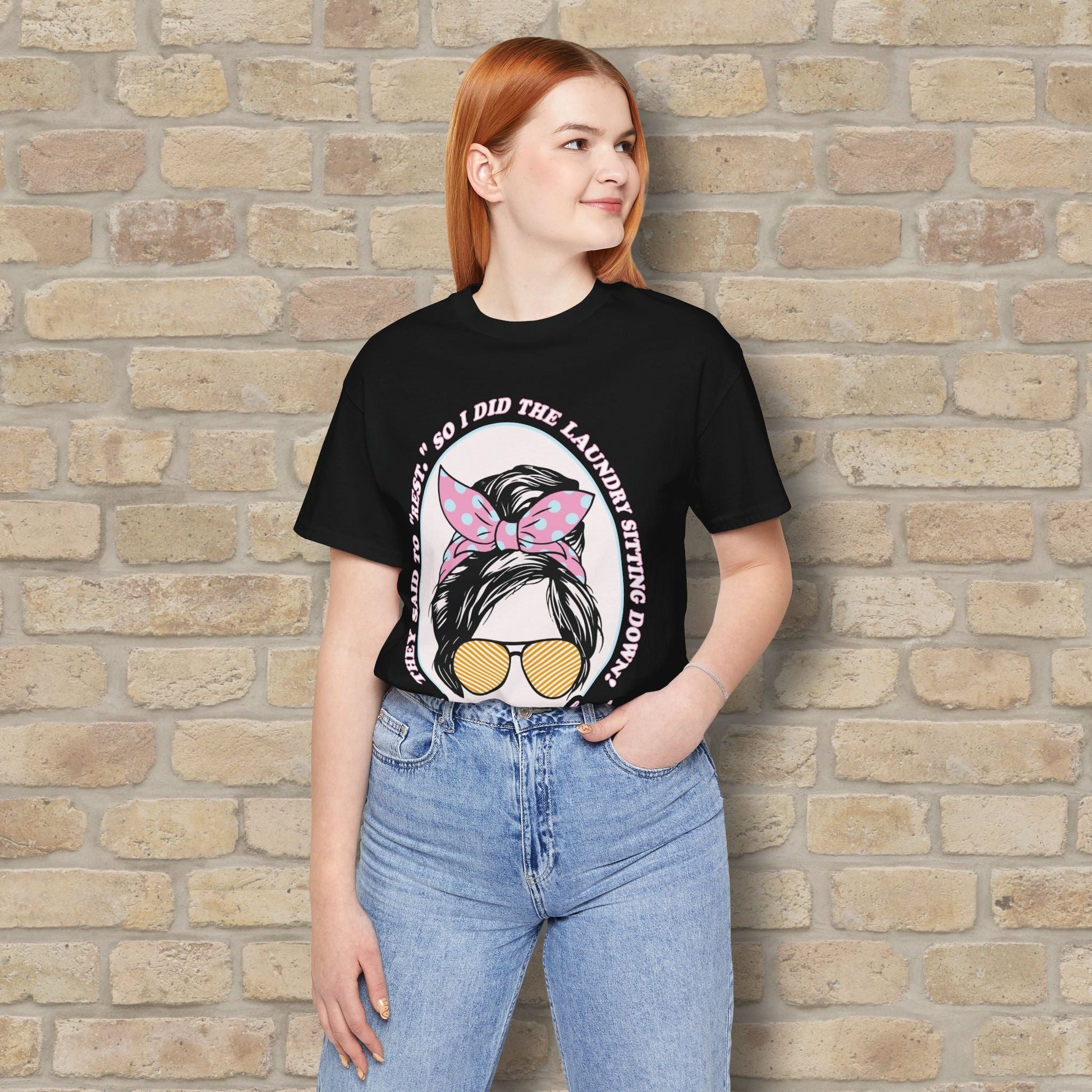 Graphic & Text T-Shirts Rest By Doing Laundry Sitting Down Tee - Vibrant Styles