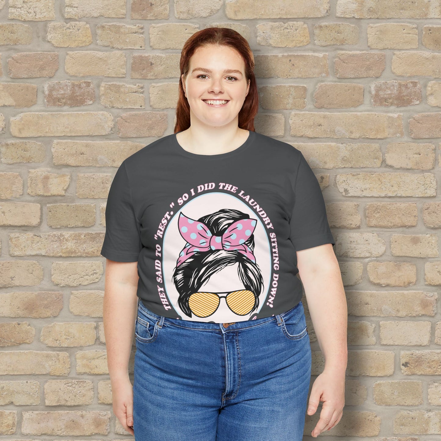 Graphic & Text Rest By Doing Laundry Sitting Down Tee - Vibrant Styles