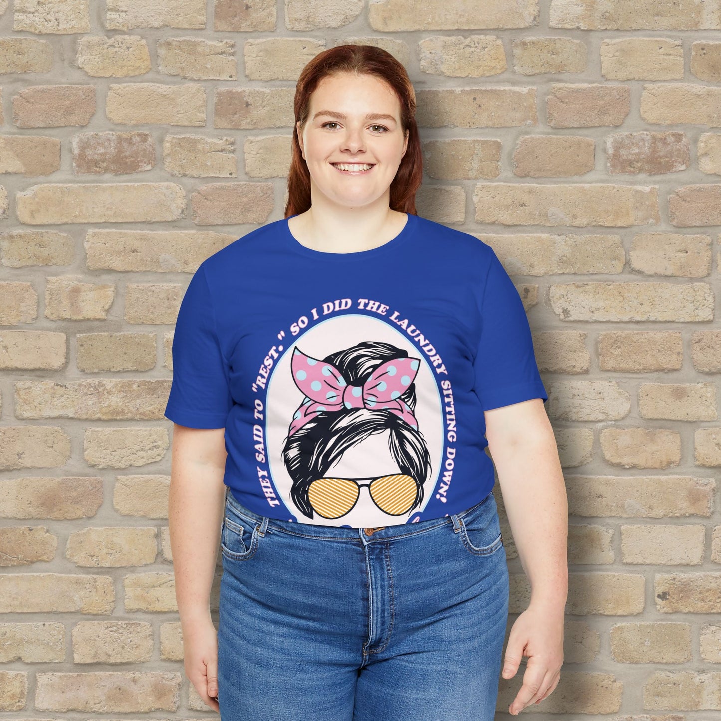 Graphic & Text Rest By Doing Laundry Sitting Down Tee - Vibrant Styles