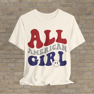 Text Only T-Shirts Retro All - American Girl Tee - Vibrant Styles